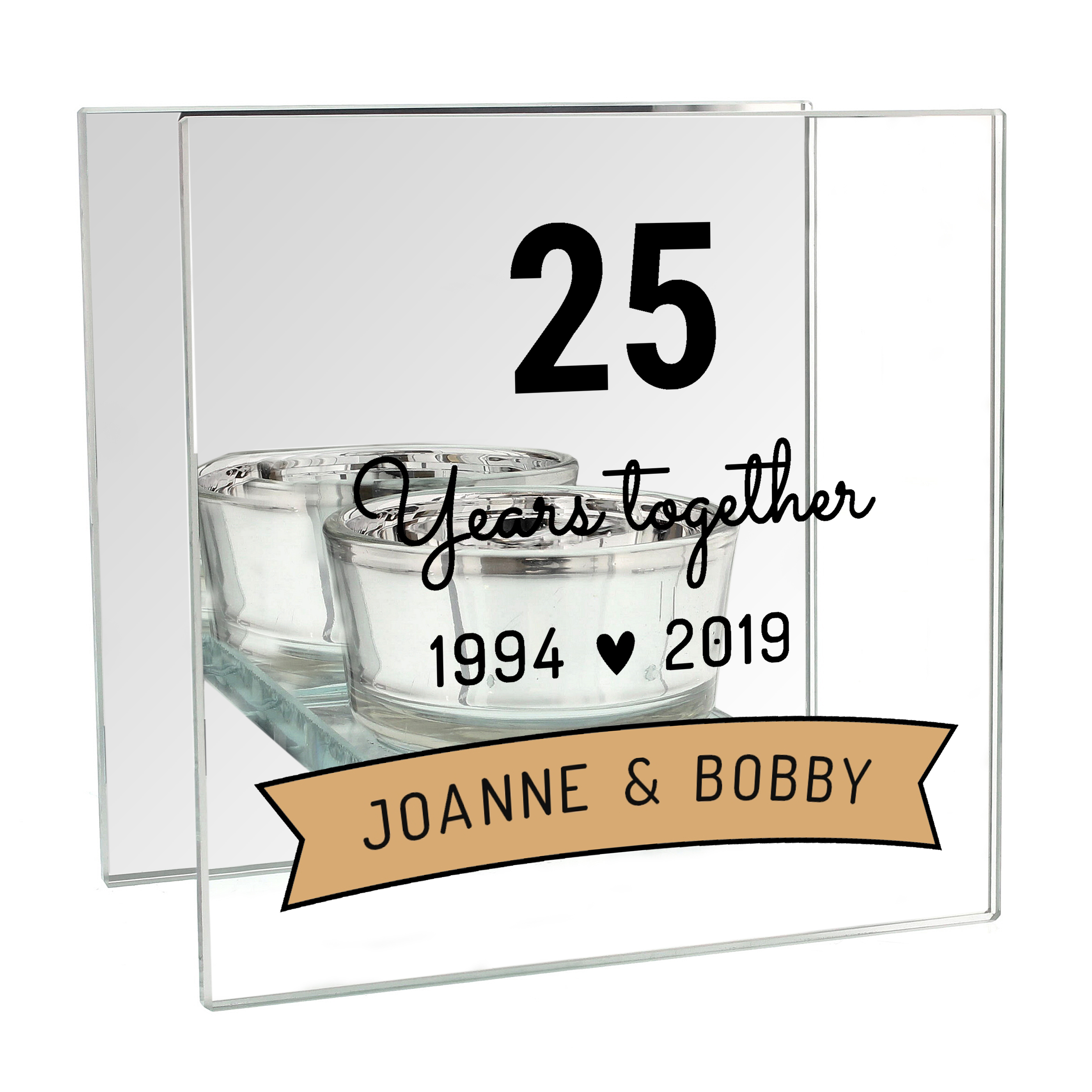 Personalised Anniversary Glass Tea Light Holder - Years Together 