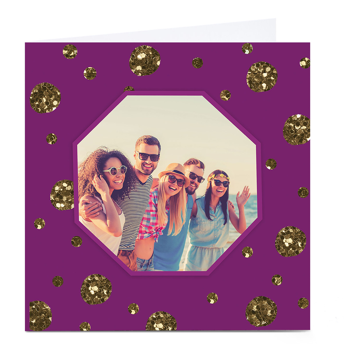 Photo Card - Purple Gold Glitter Polka Dots