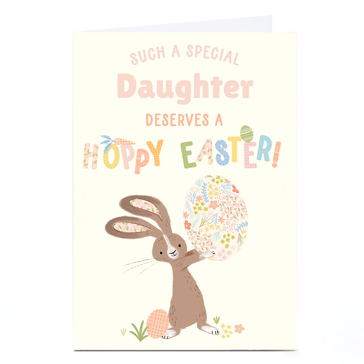Personalised Easter Card - Rabbit with Egg, Hoppy Easter