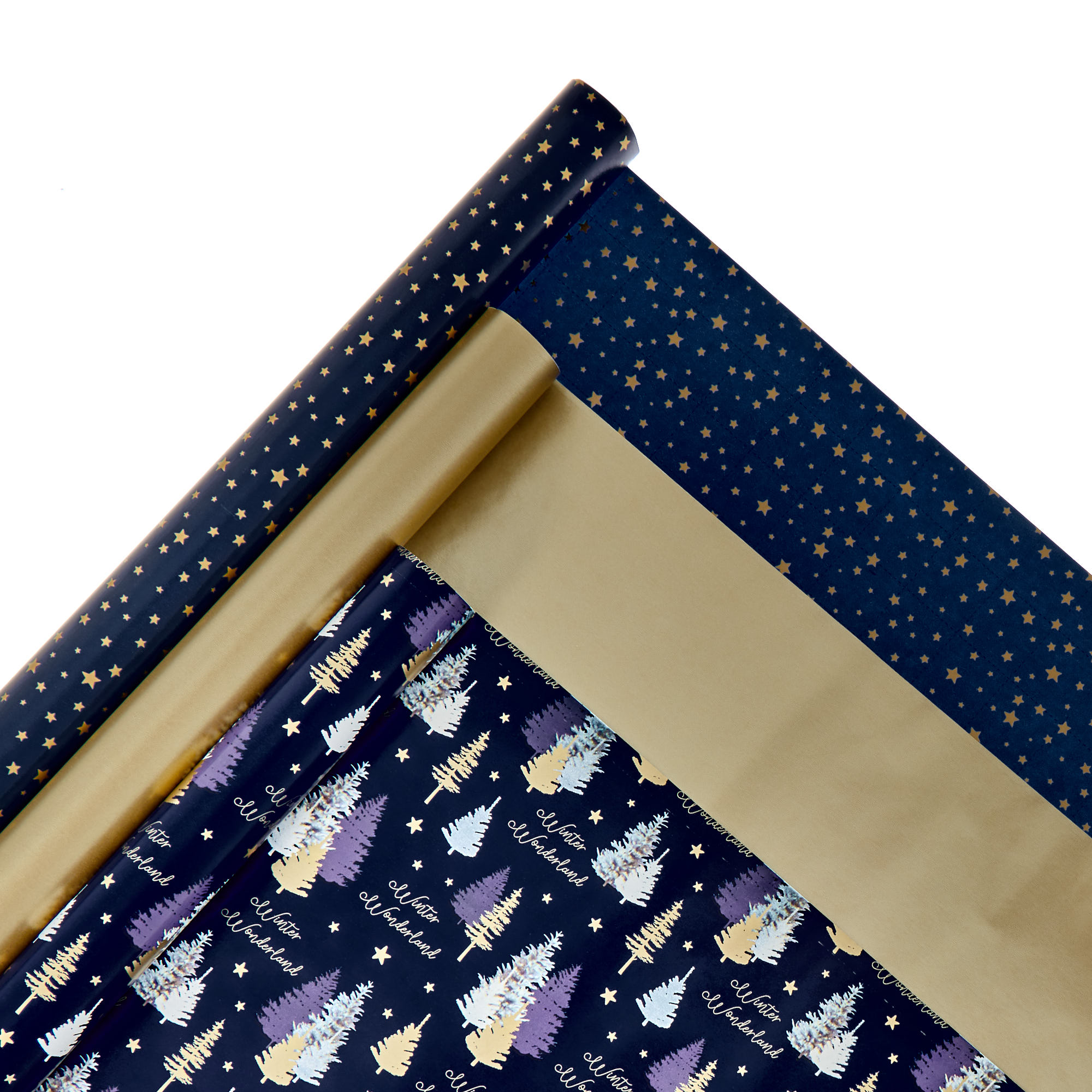 Navy & Gold Christmas Wrapping Paper - 3 Rolls