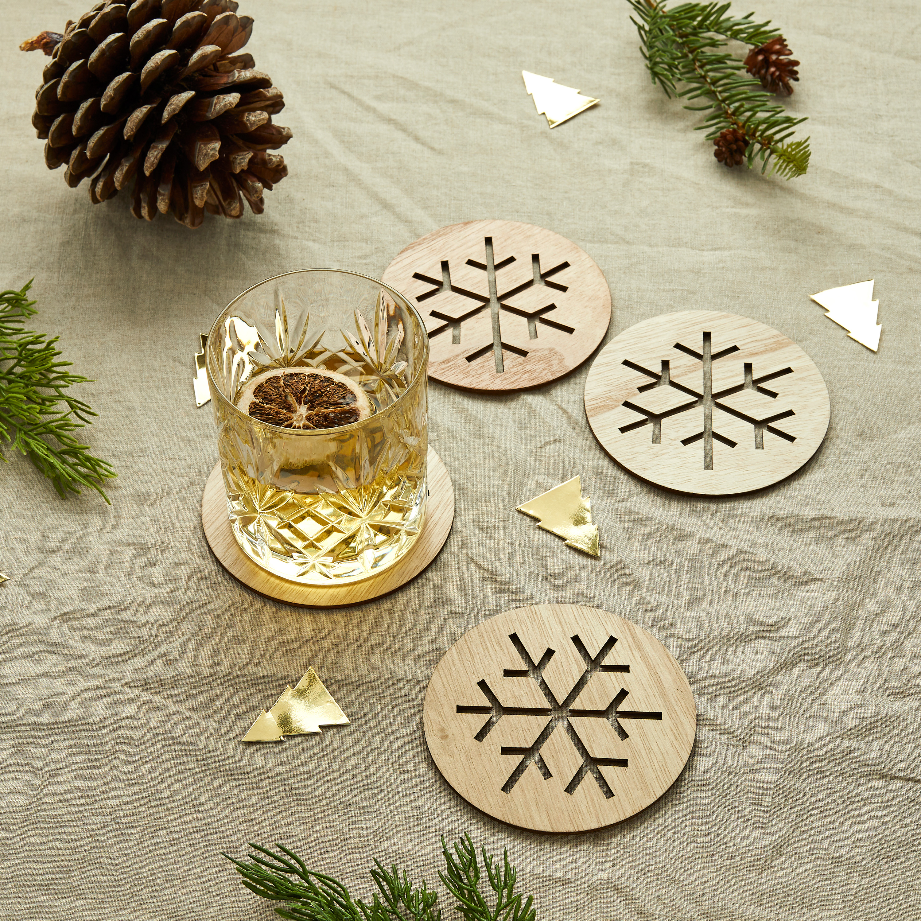 Snowflake Wooden Coasters - Pack of 4