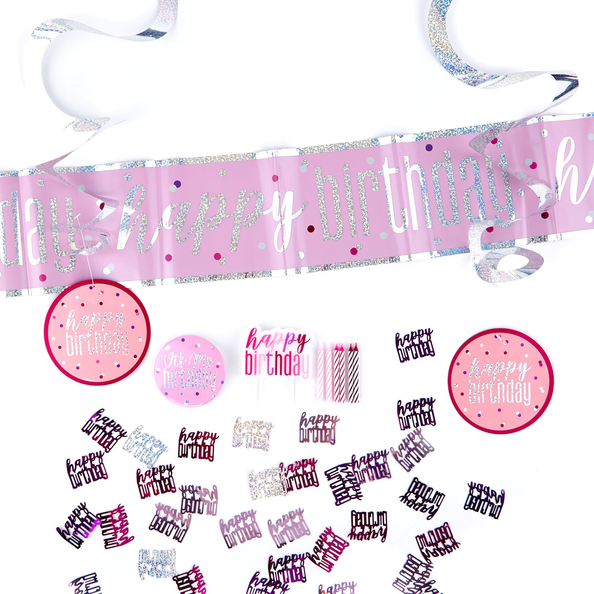 Pink Happy Birthday Party Accessory Kit - 23 Pieces  