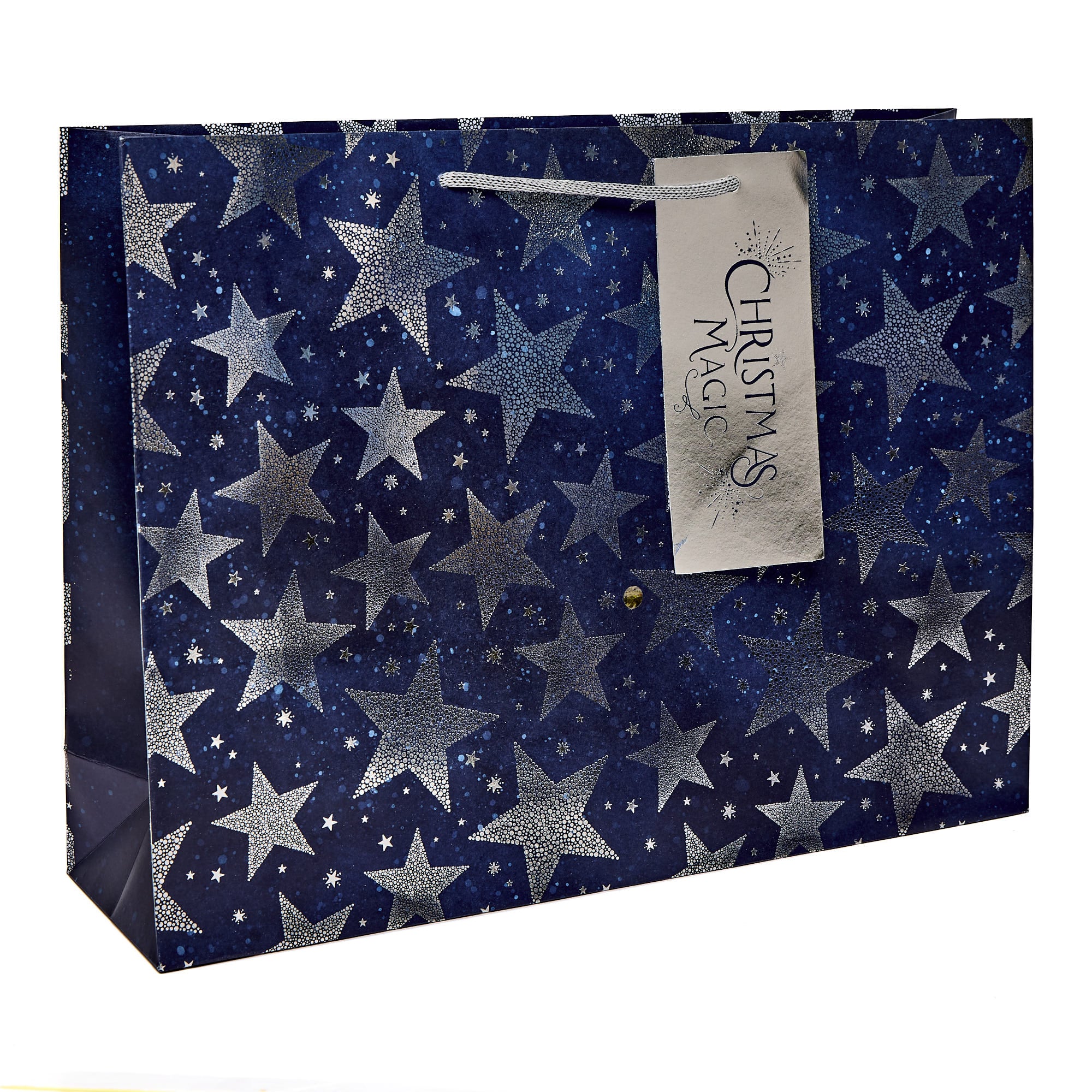 Navy & Silver Stars Extra Large Landscape Christmas Gift Bag
