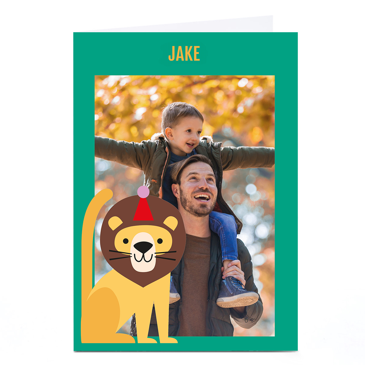 Photo Cut Outs Birthday Card - Lion In A Party Hat
