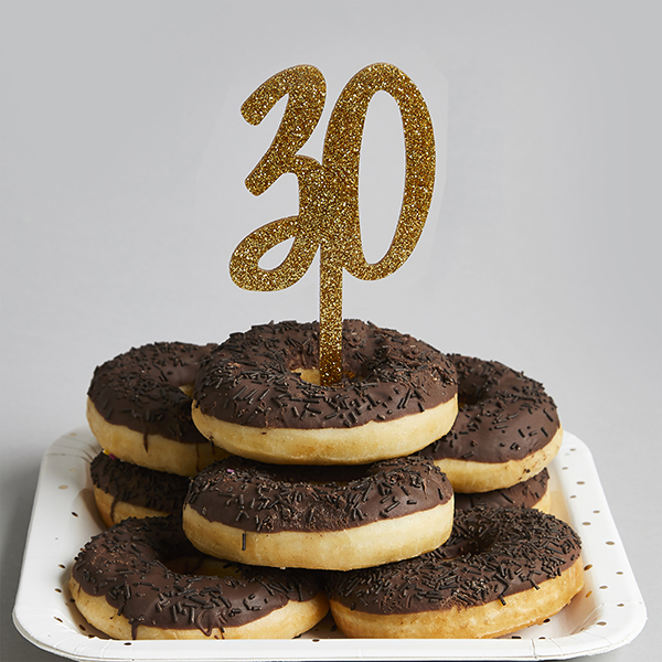 Metallic Gold Number 30 Glitter Acrylic Cake Topper 