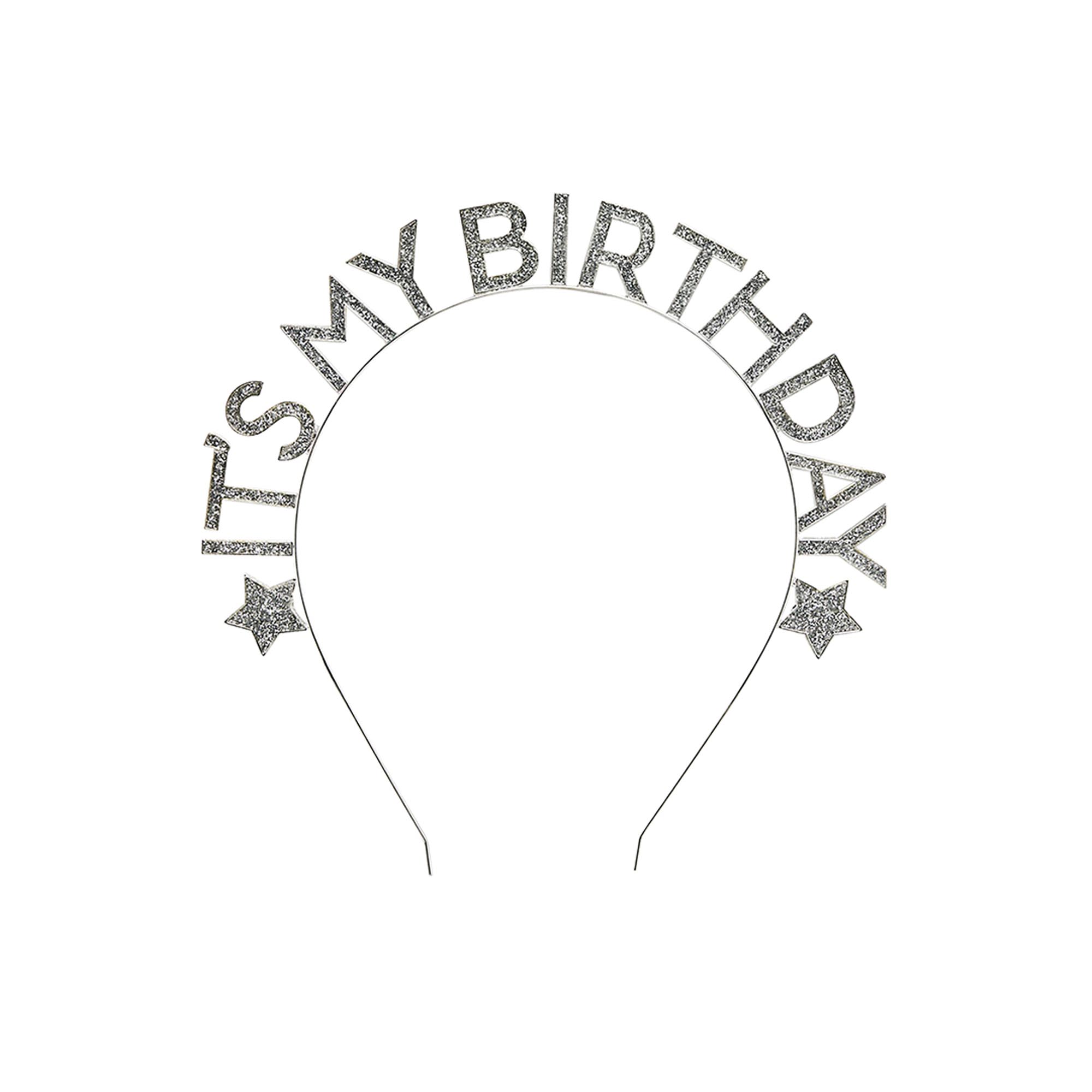 Silver It's My Birthday Glitter Metal Headband 