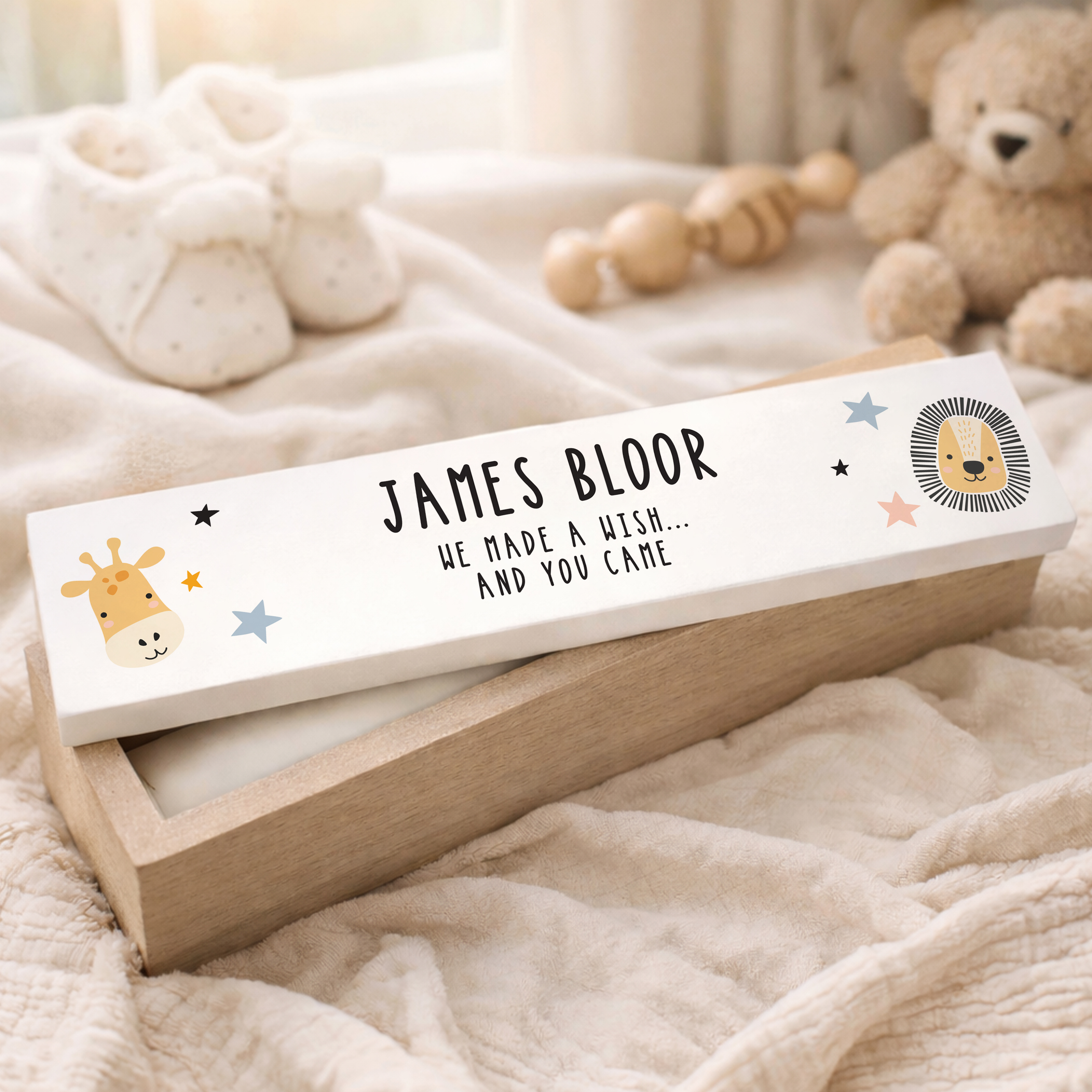 Personalised Scandi Safari Animals Wooden Birth Certificate Holder