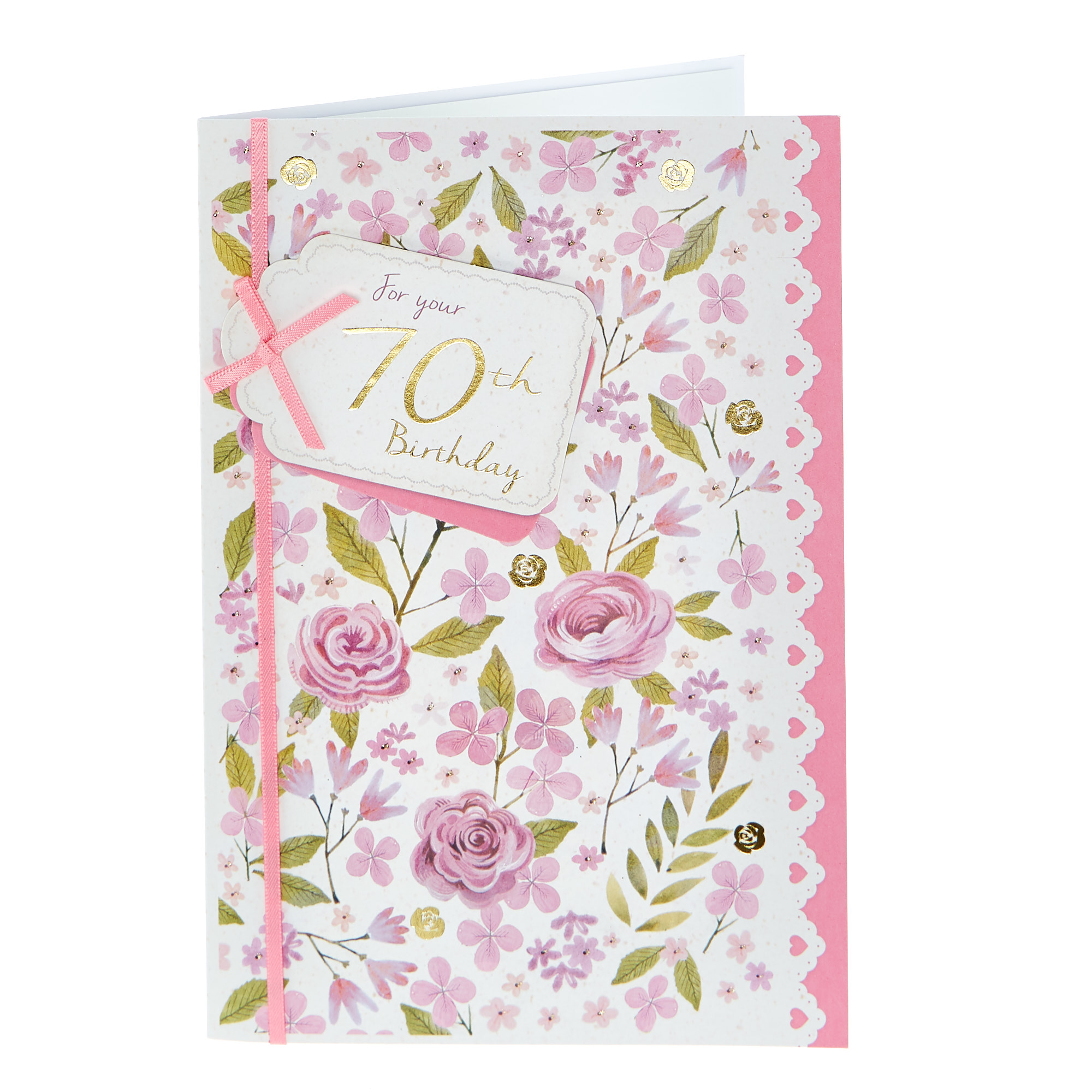 70th Birthday Card - Pink Flowers 