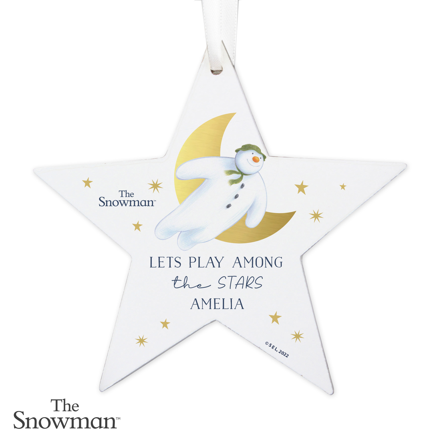 Personalised The Snowman Wooden Star Decoration