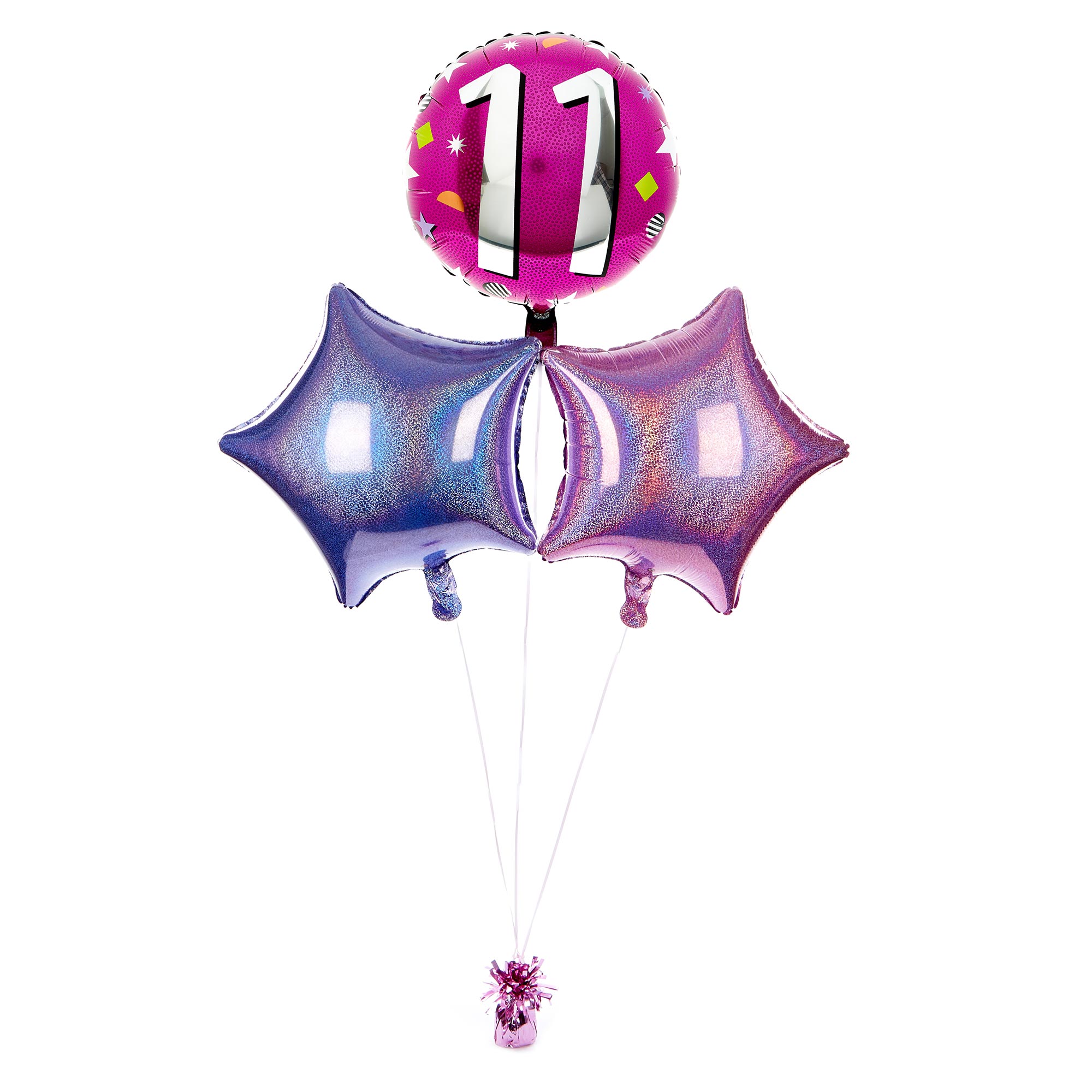 Pink & Silver 11th Birthday Balloon Bouquet - DELIVERED INFLATED!