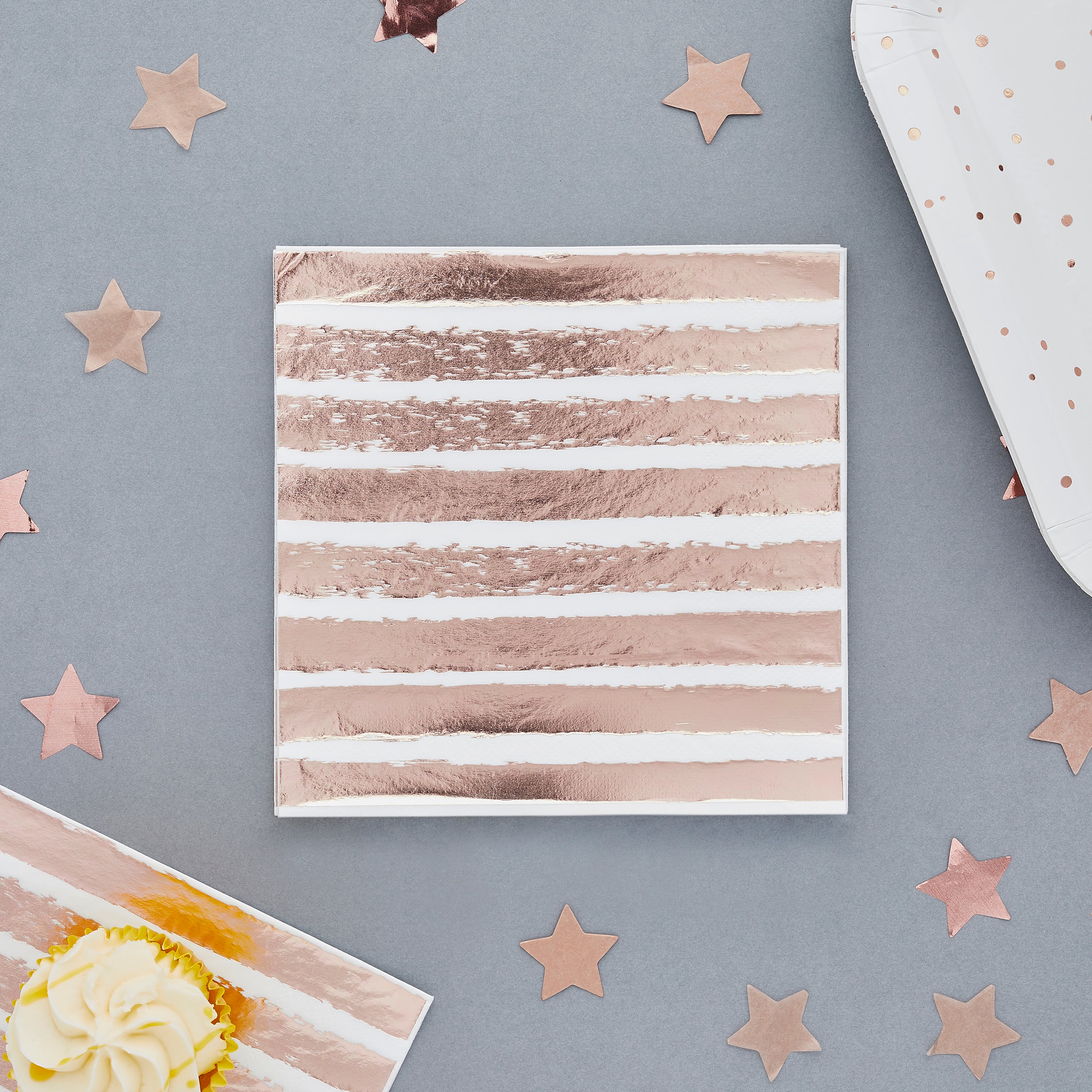 Metallic Rose Gold Striped Paper Napkins - Pack of 16