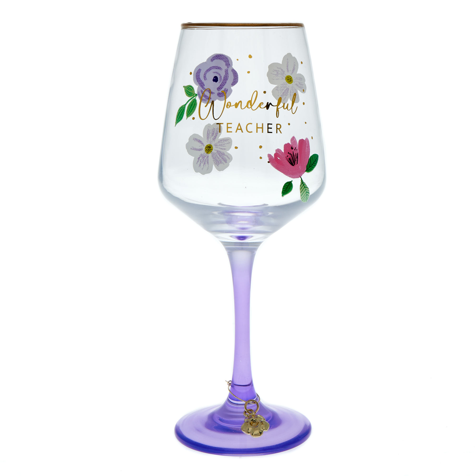 Wonderful Teacher Floral Wine Glass