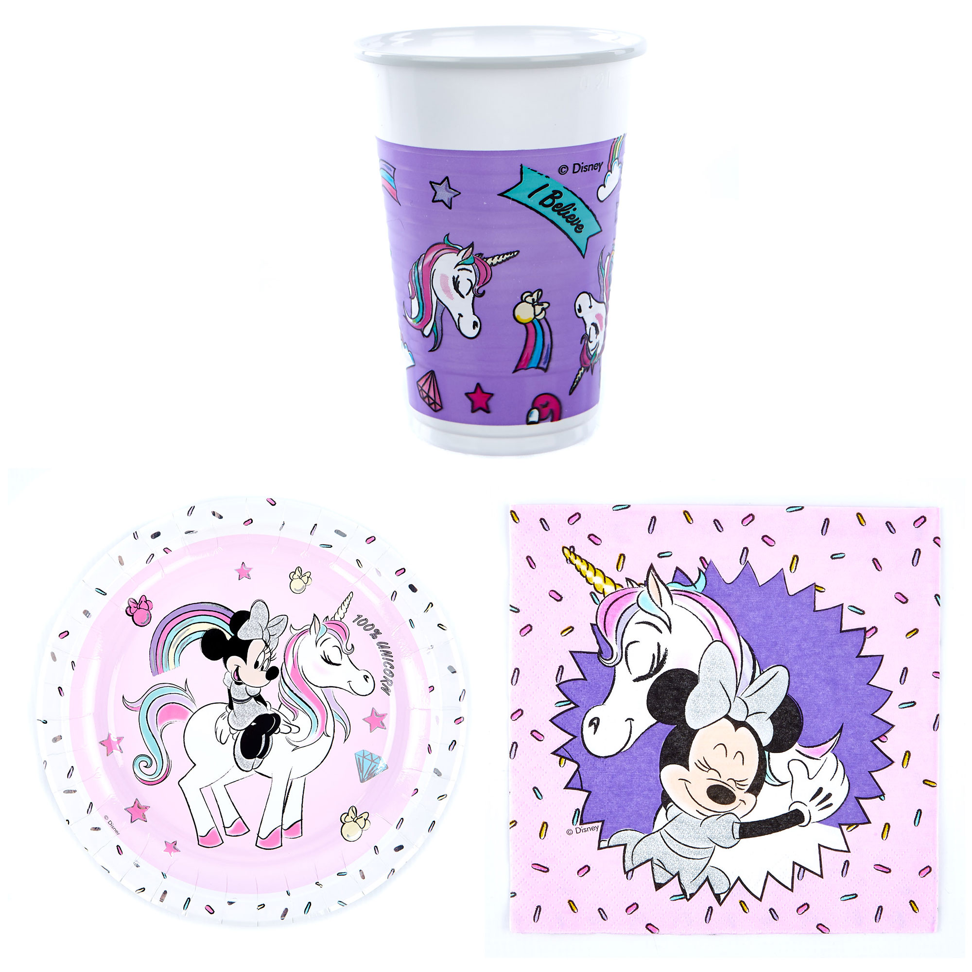 Minnie Mouse & Unicorn Party Tableware Bundle - 8 Guests