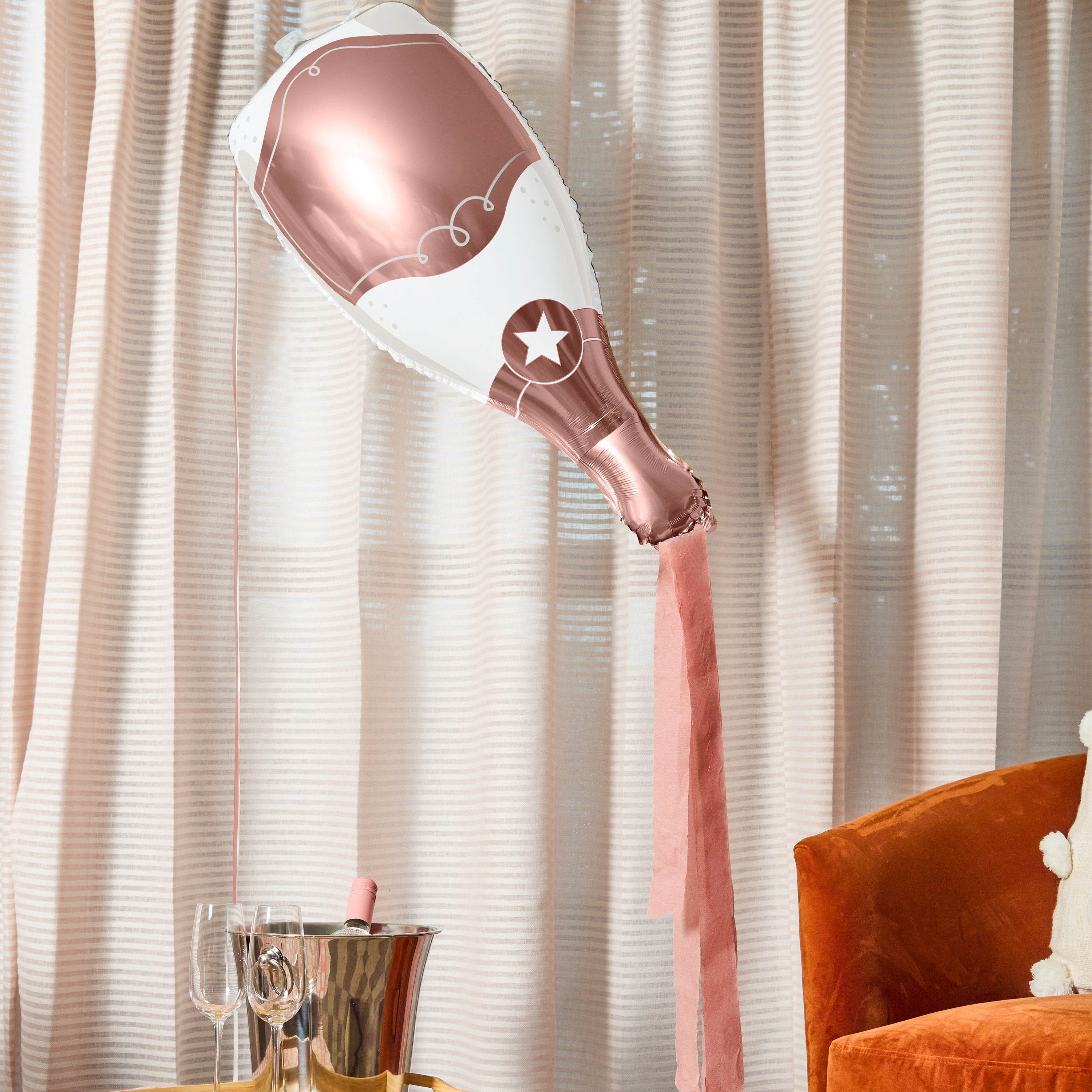 Metallic Rose Gold Champagne Bottle Foil Balloon & Tassels