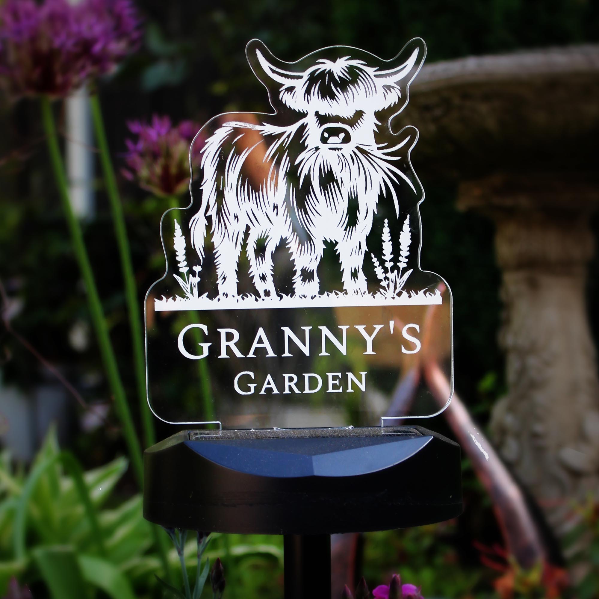Personalised Highland Cow Garden Solar Light