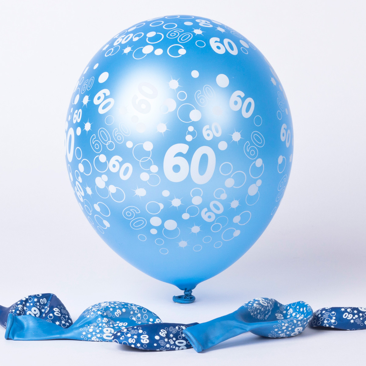 Metallic Blue Circles 60th Birthday Helium Latex Balloons - Pack Of 6