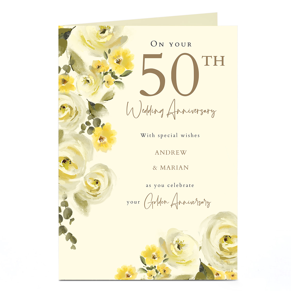 Personalised 50th Anniversary Card - Yellow Flowers