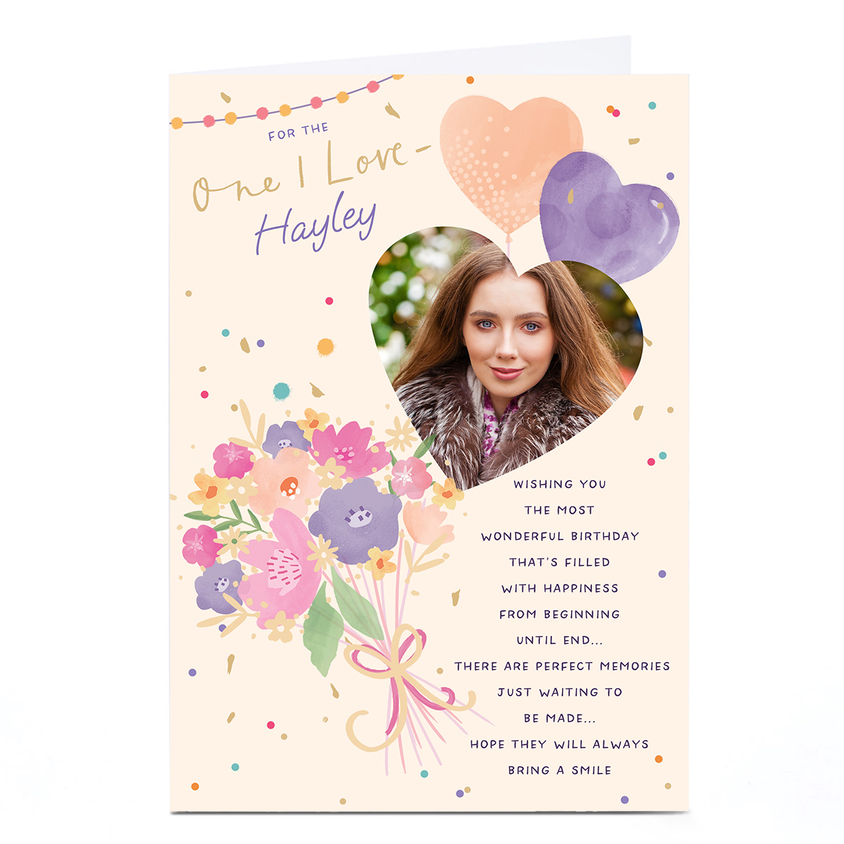 Photo Birthday Card - Flower Bouquet and Hearts, One I Love