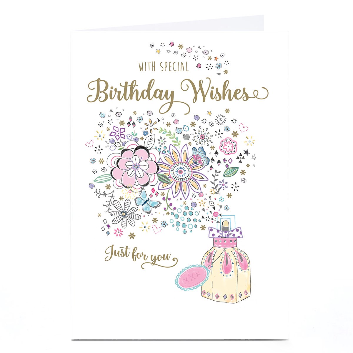 Personalised Birthday Card - Flowers & Perfume Bottle
