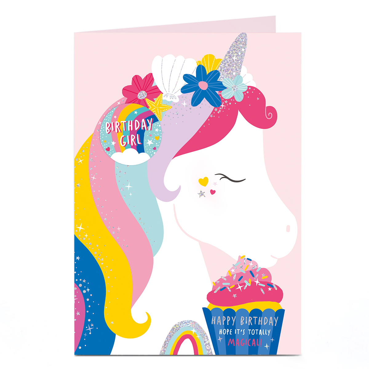 1st Birthday Card - Rainbow Unicorn Cupcake