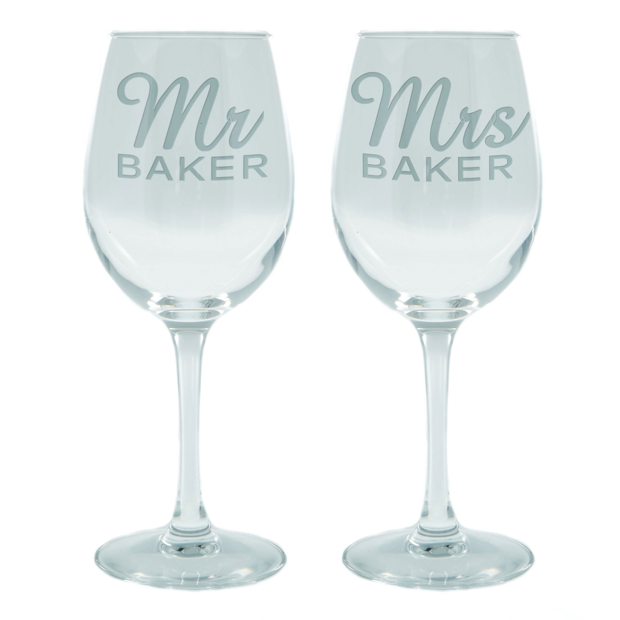 Personalised Set Of 2 Wine Glasses - Mr & Mrs Name