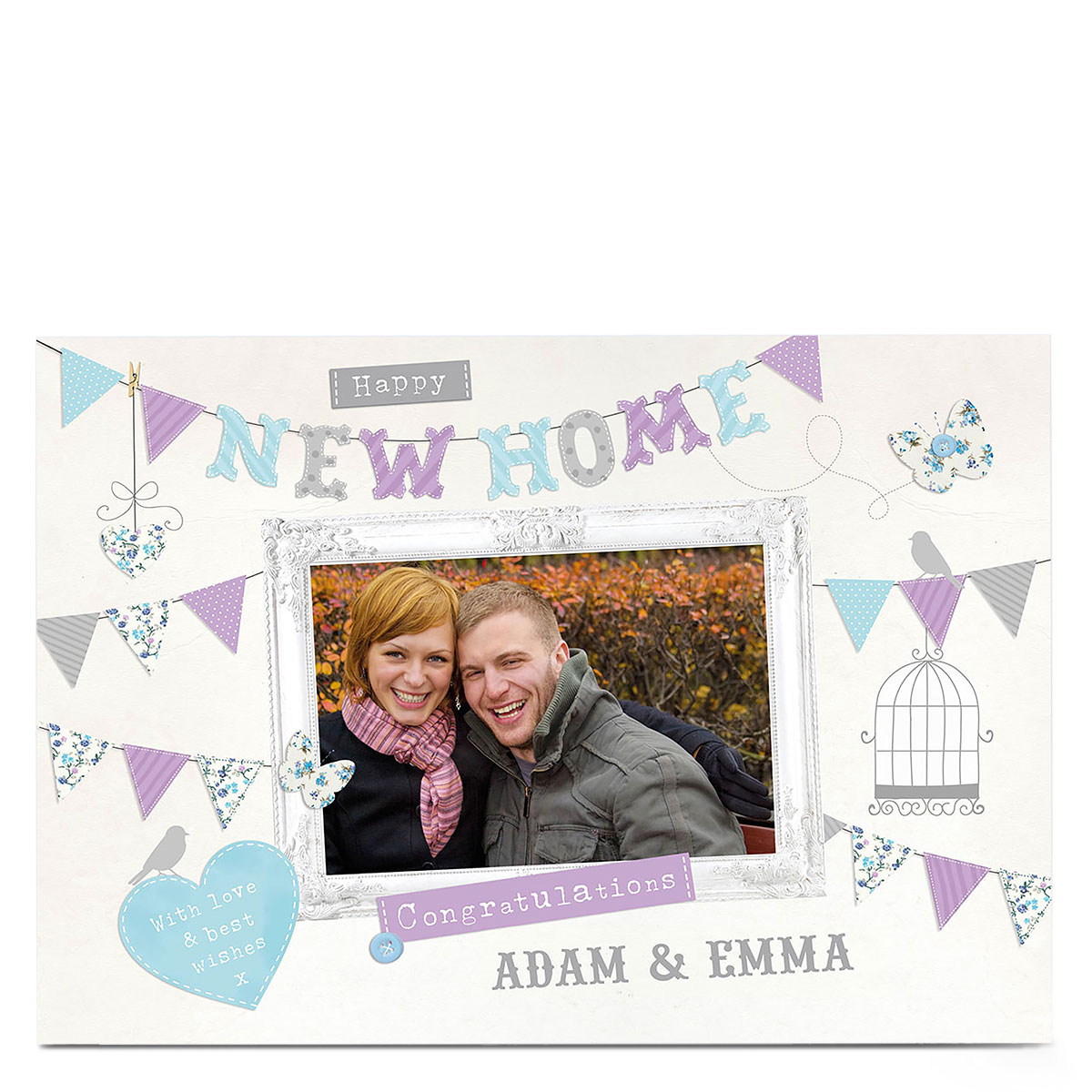 Photo New Home Card - Birds & Bunting
