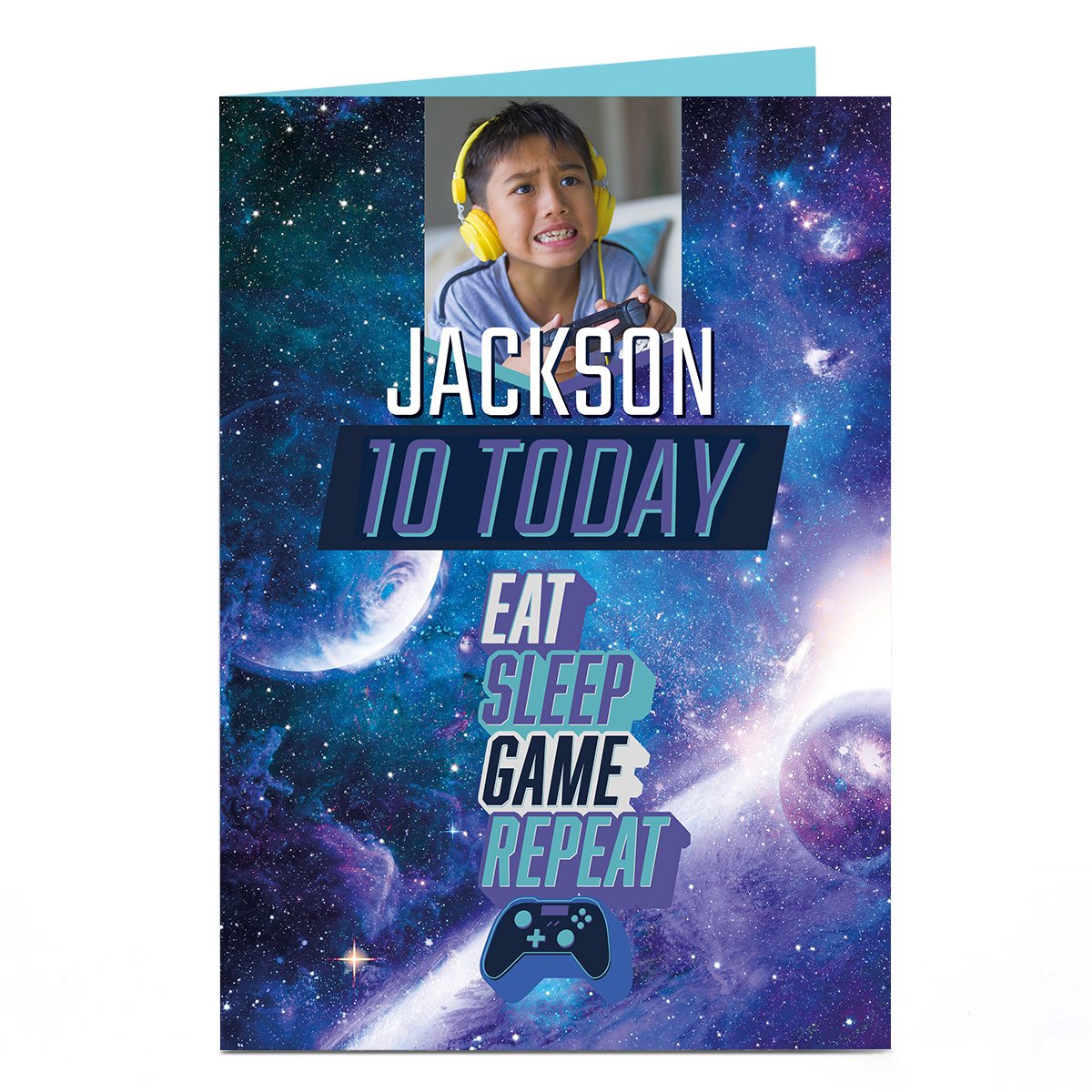 Photo Birthday Card - Eat Sleep Game (Editable Age)