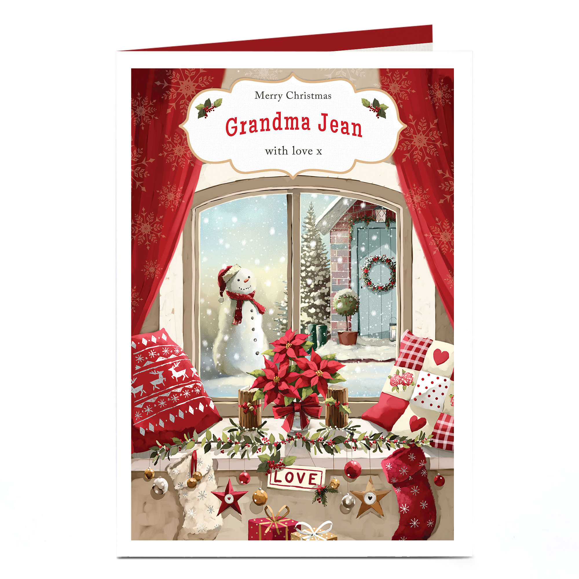 Personalised Christmas Card - Snowman at the Window