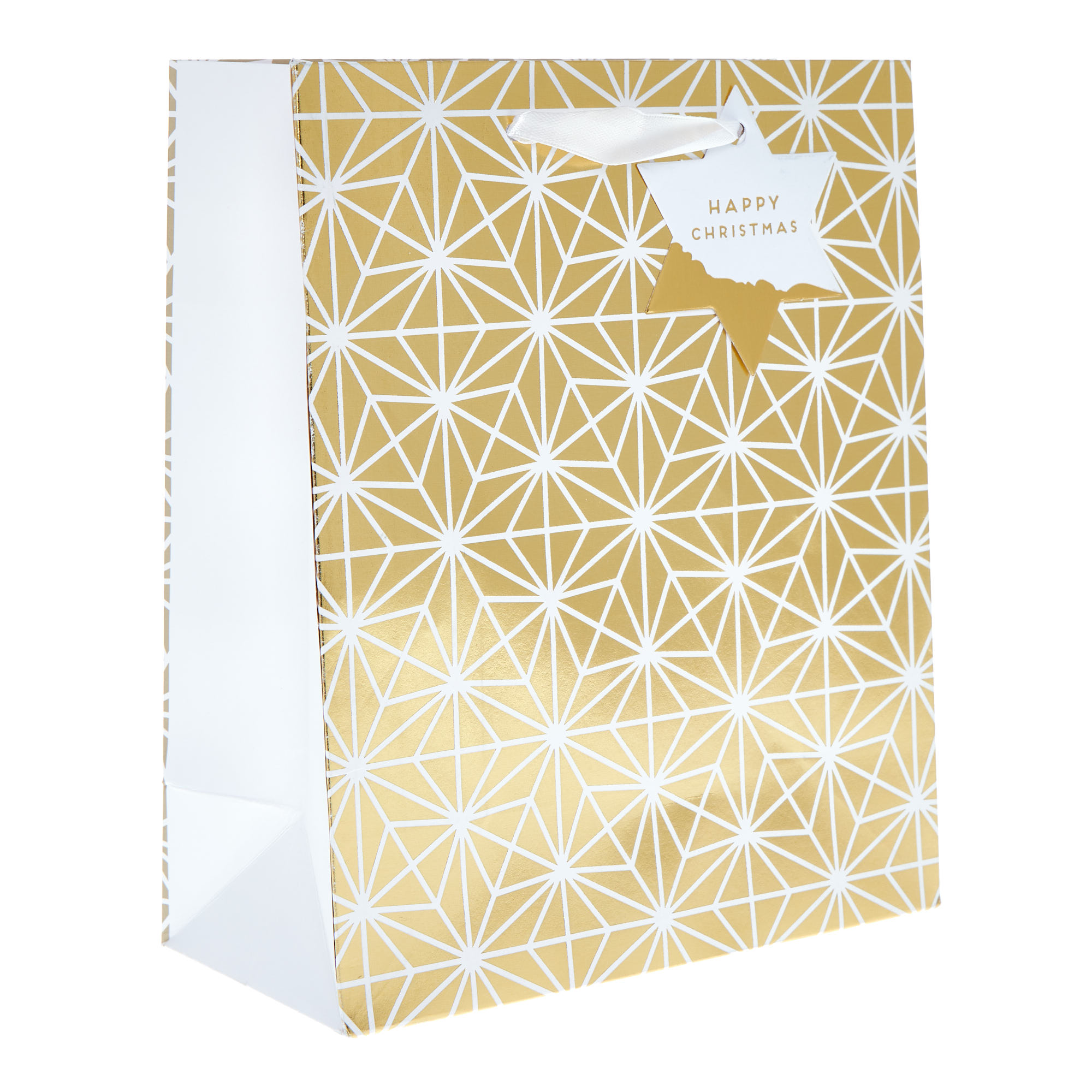 Medium Portrait Gold & White Geometric Christmas Gift Bag