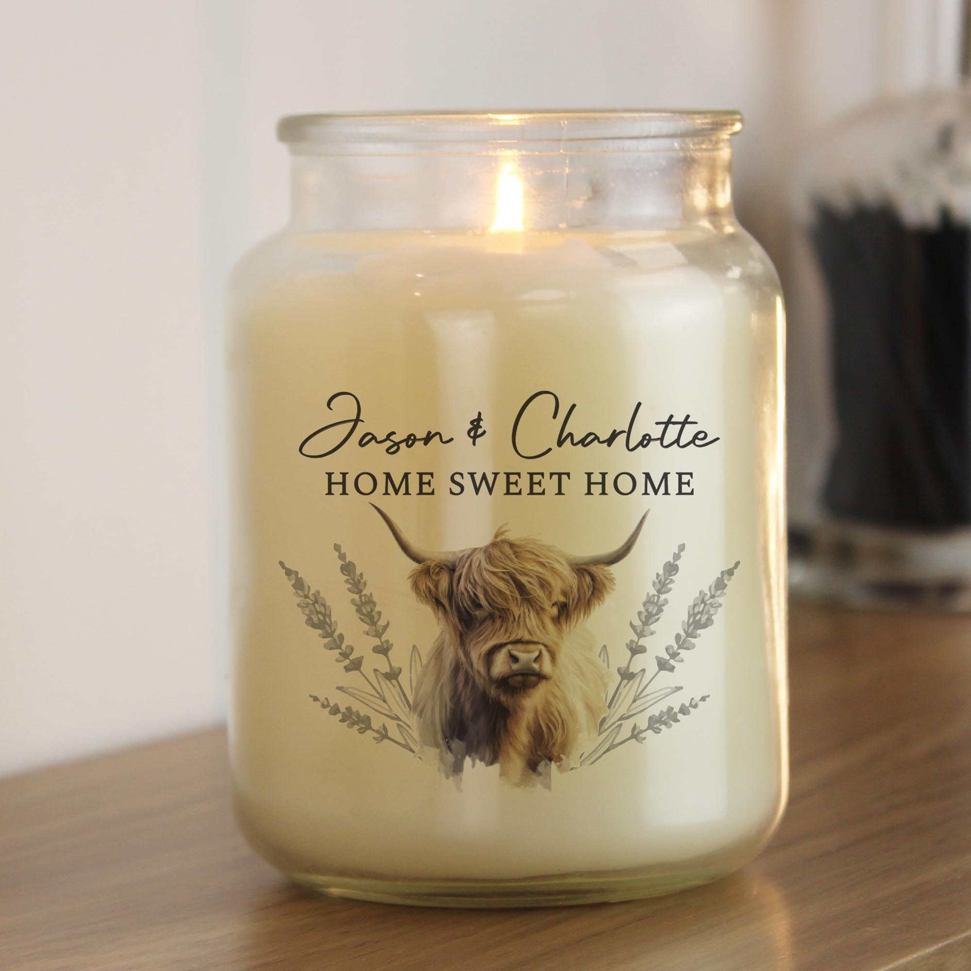 Personalised Highland Cow Large Candle Jar