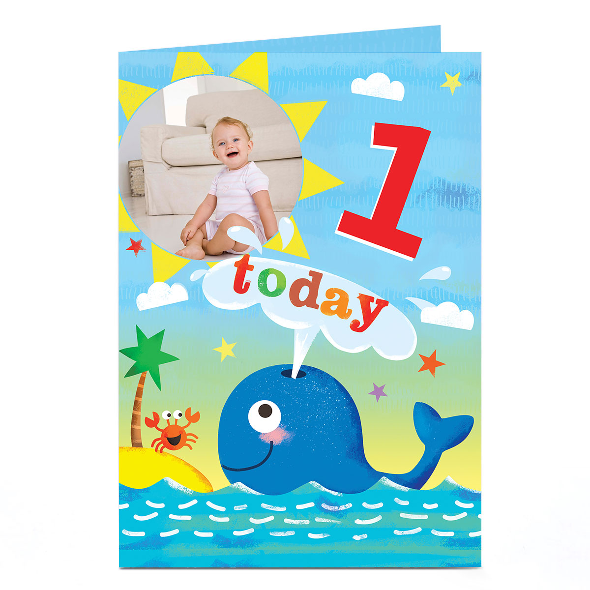 Photo Birthday Card - Whale & Island, Editable Age