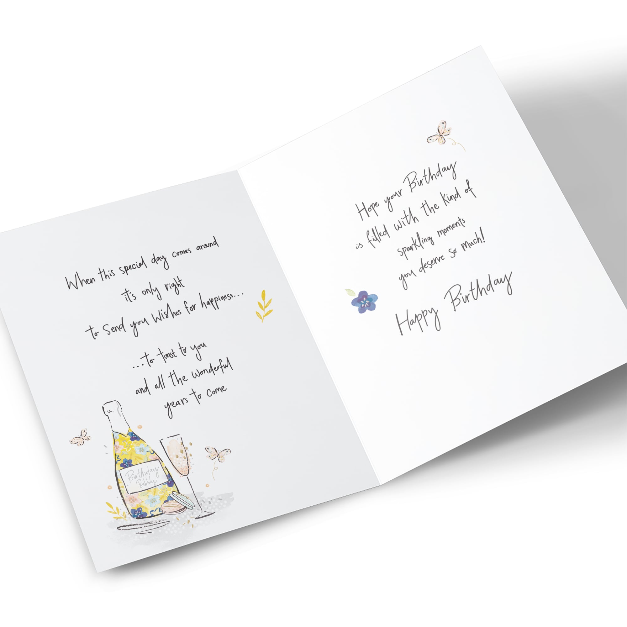 Birthday Card - Floral Bubbly and Butterflies, Niece