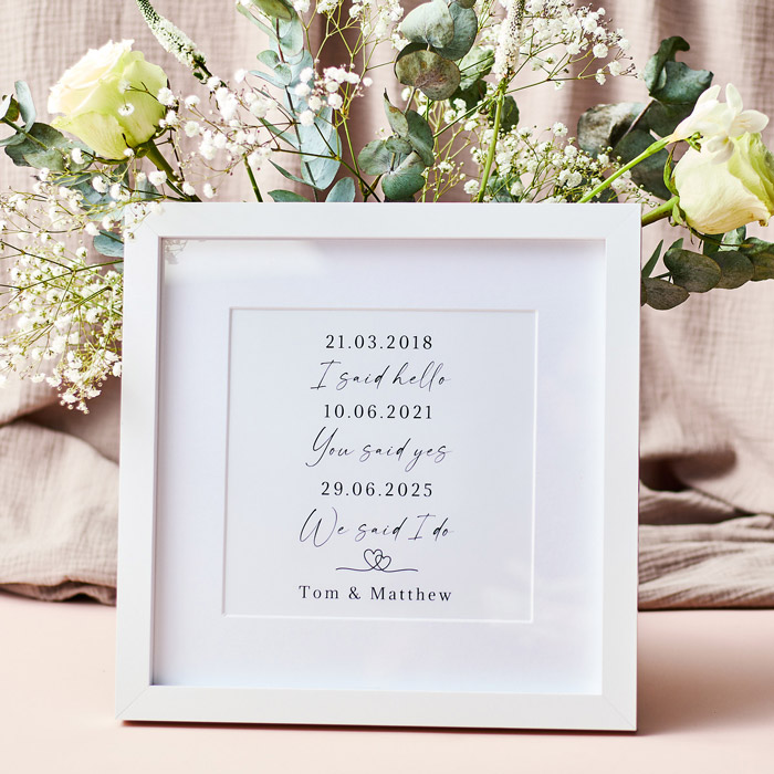 Personalised Square Framed Wall Art Print - Love Story Dates