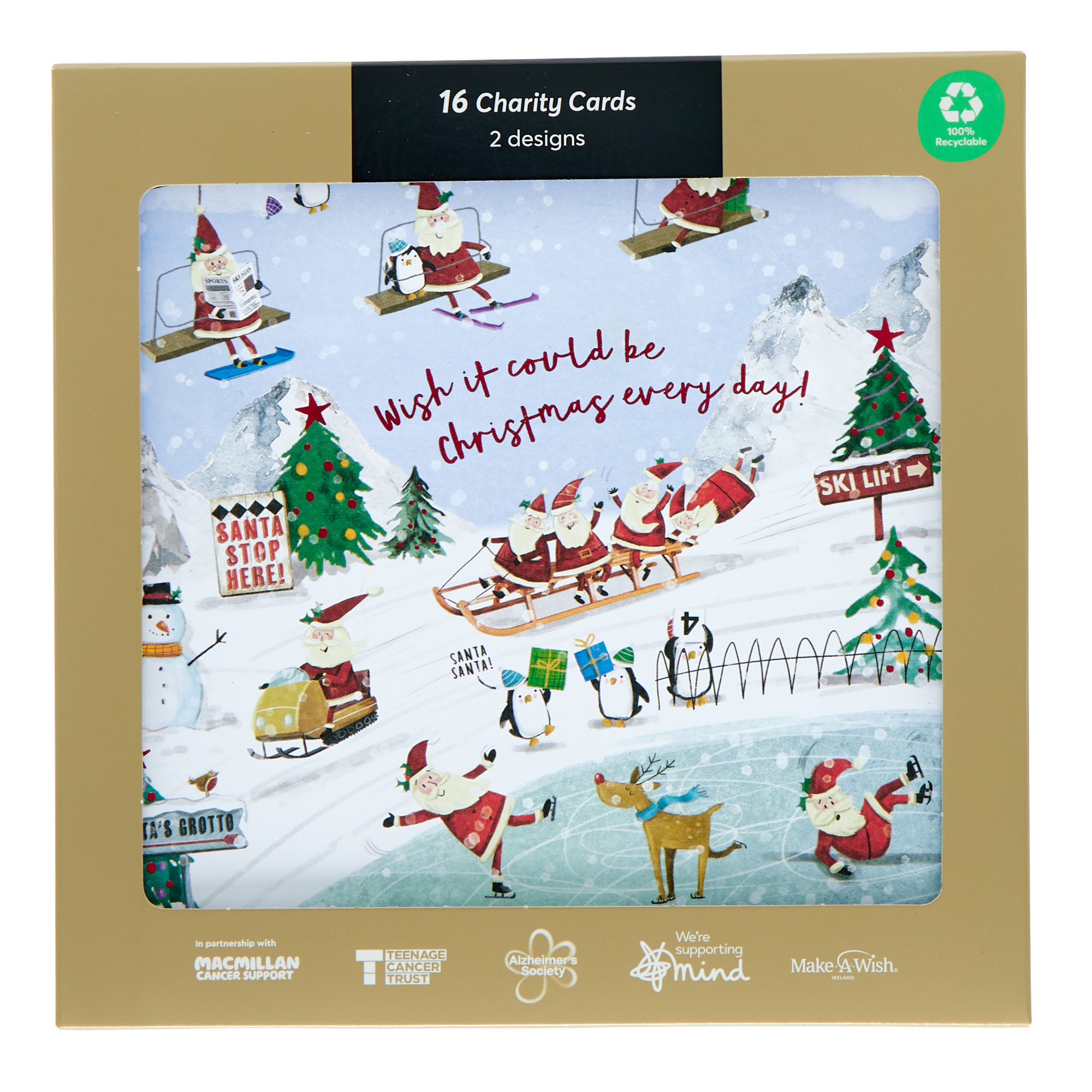 16 Charity Christmas Cards - Cute Santa (2 Designs)