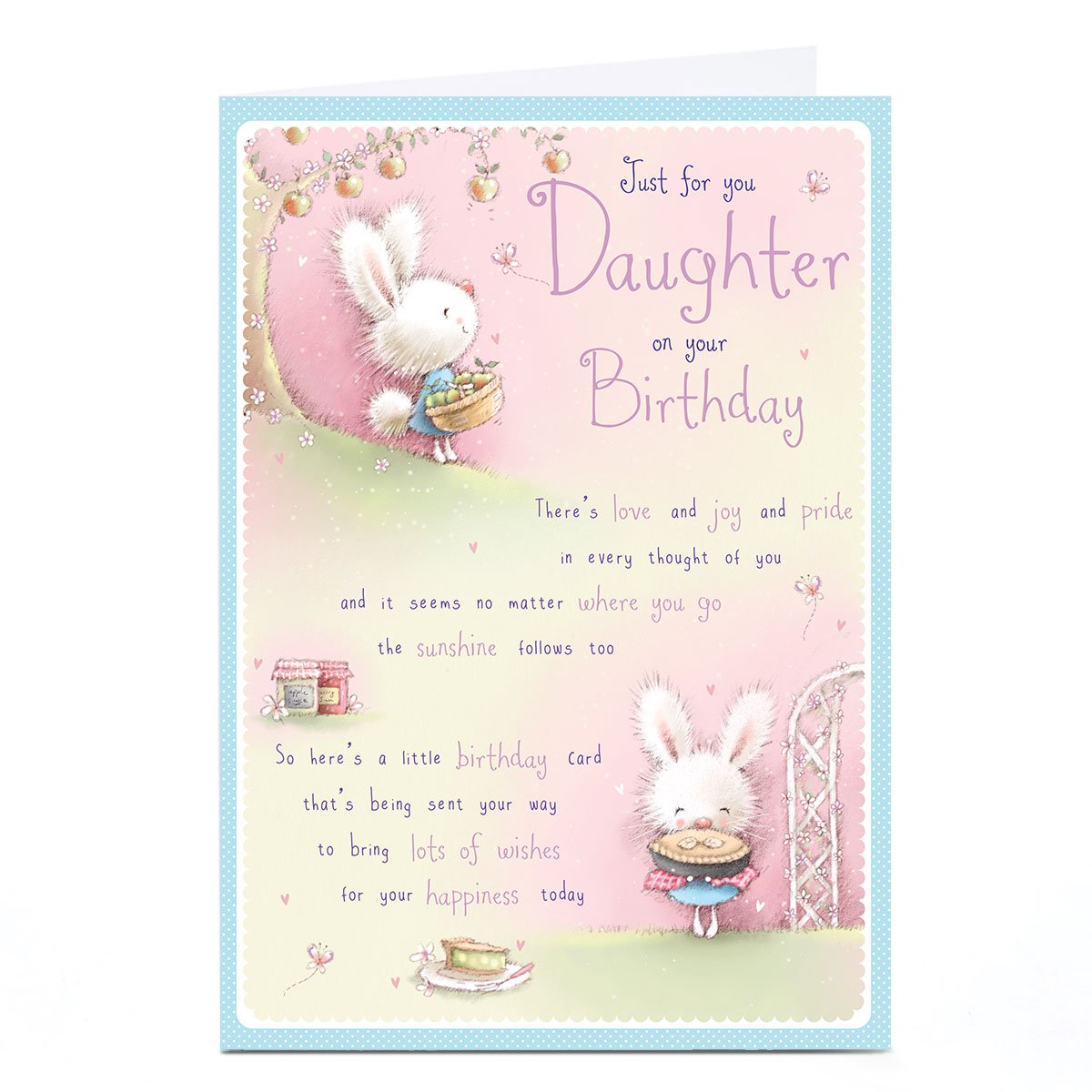 Personalised Birthday Card - Fluffy Bunny Baking Pie, Daughter