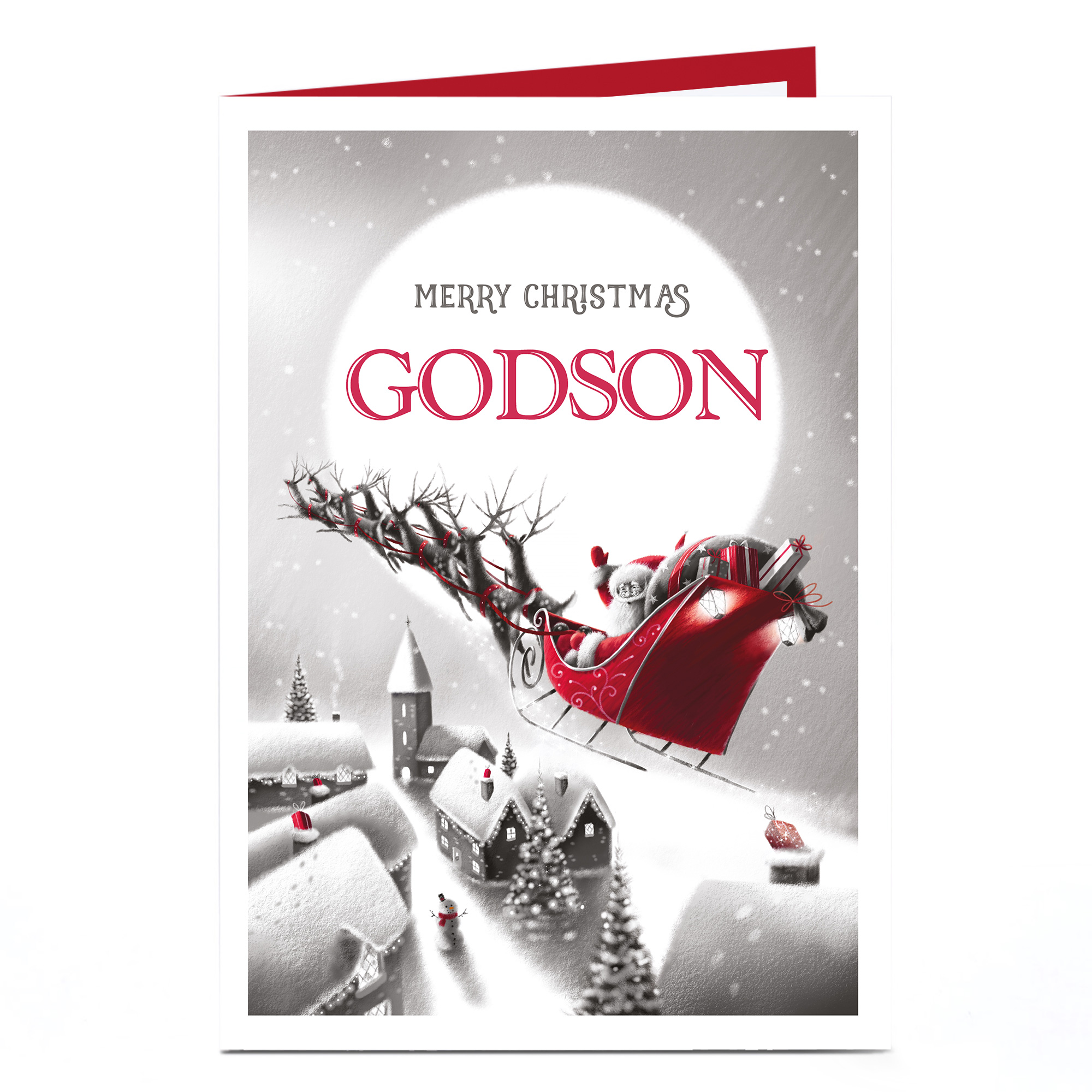 Personalised Christmas Card - Santa's Sleigh Godson