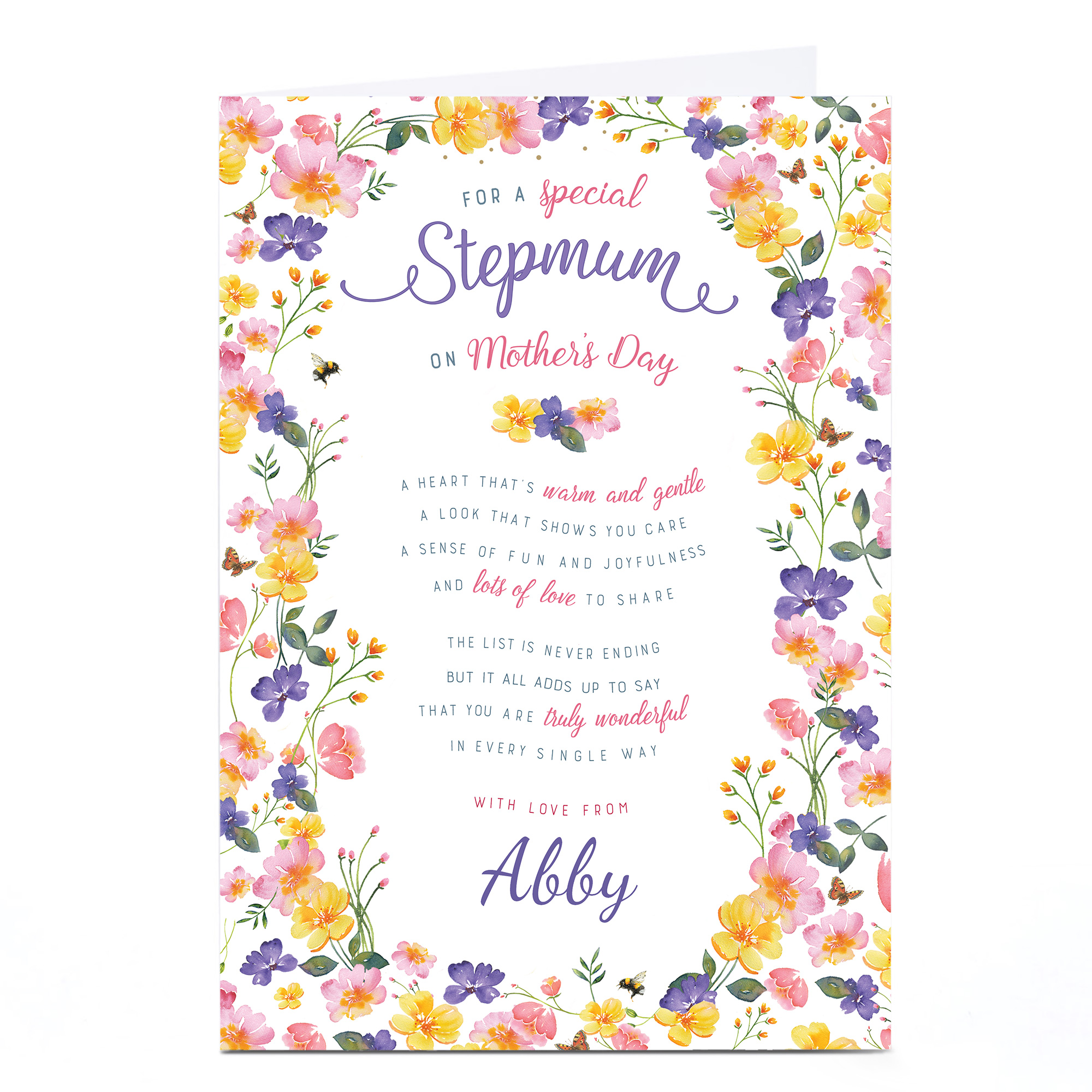 Personalised Mother's Day Card - For A Special Step Mum, Flowers