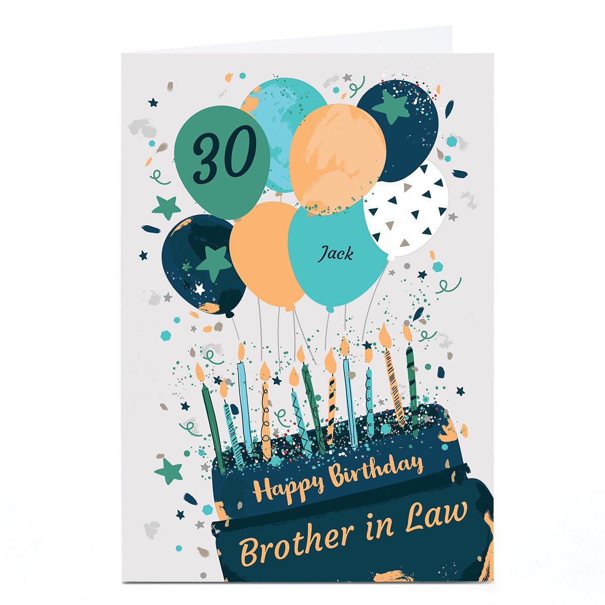 Personalised 30th Birthday Card - Brother in Law Balloons & Cake, Editable Age