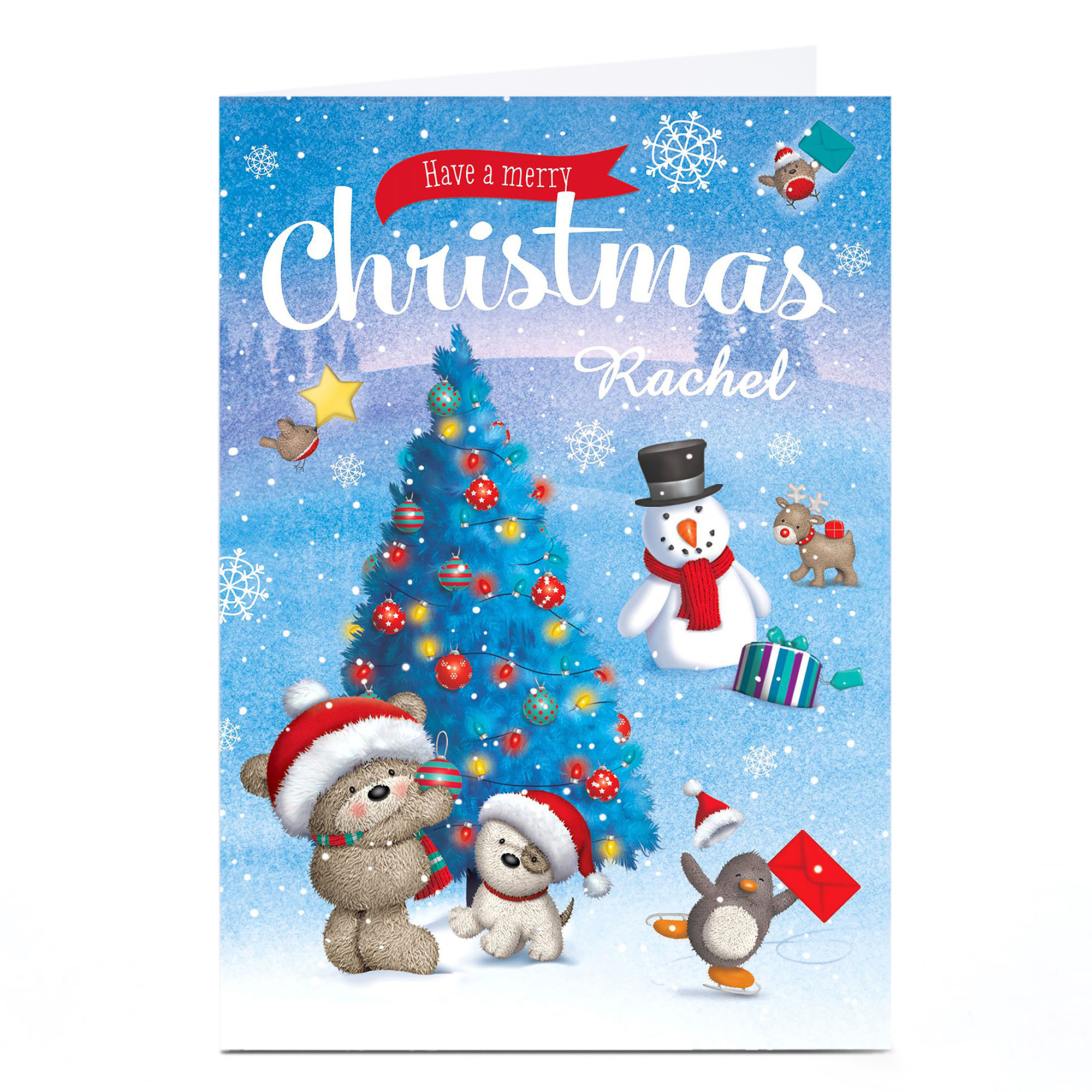 Personalised Hugs Bear Christmas Card - Decorating The Tree