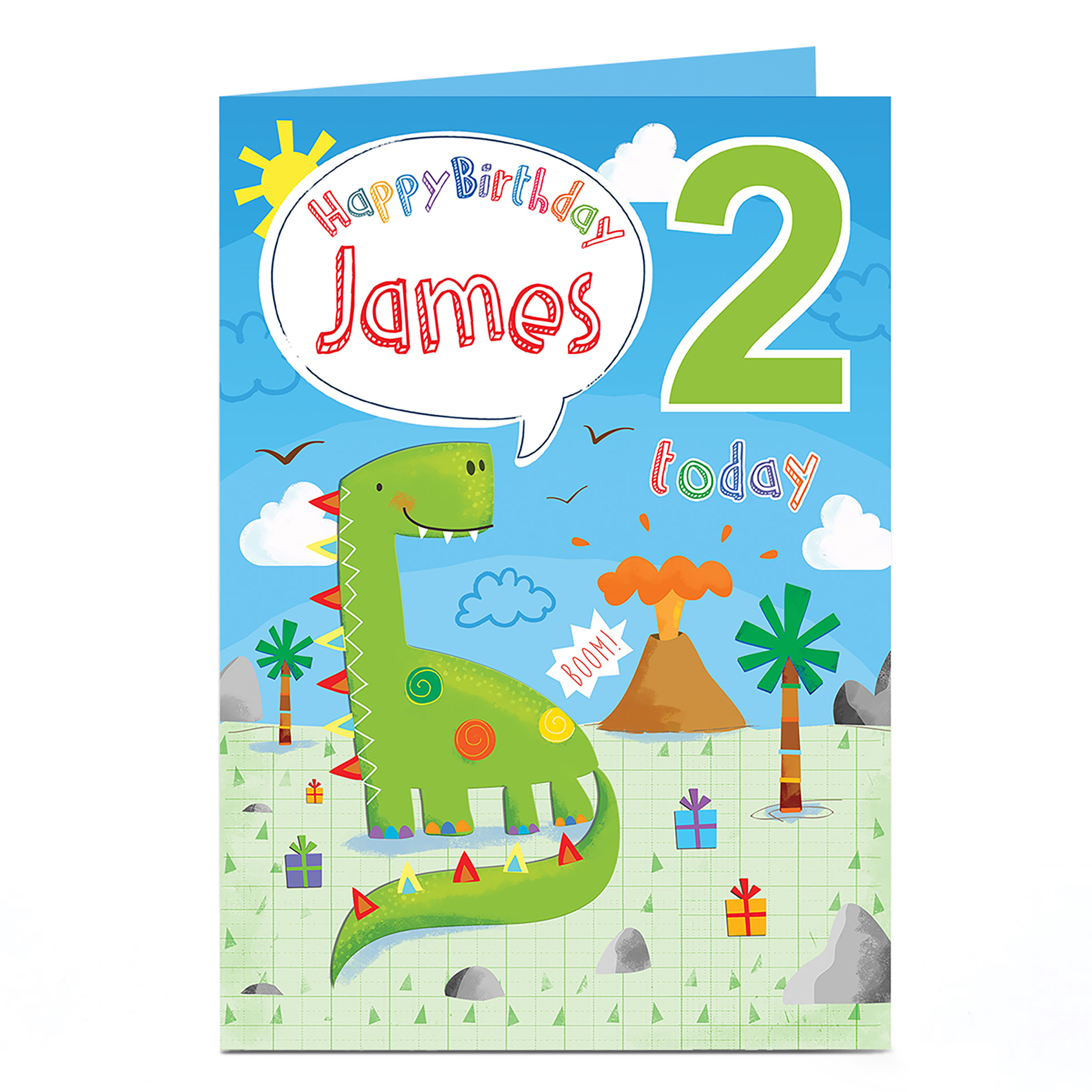 Personalised Editable Age Birthday Card - Dinosaur & Volcano