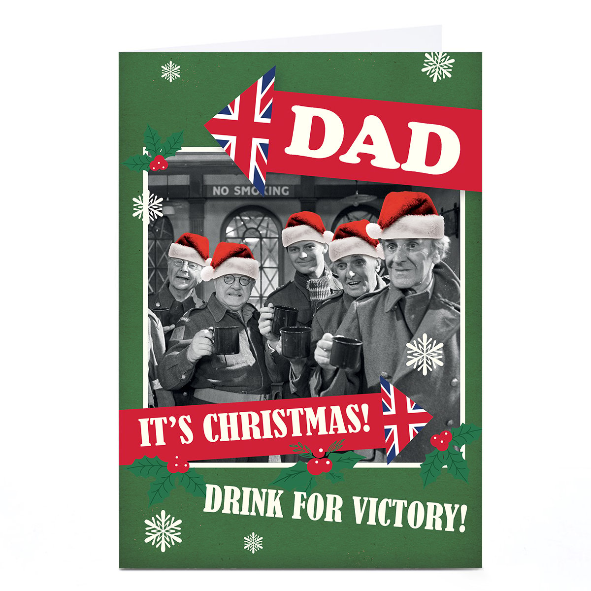 Personalised Dad's Army Christmas Card - Drink For Victory! Green