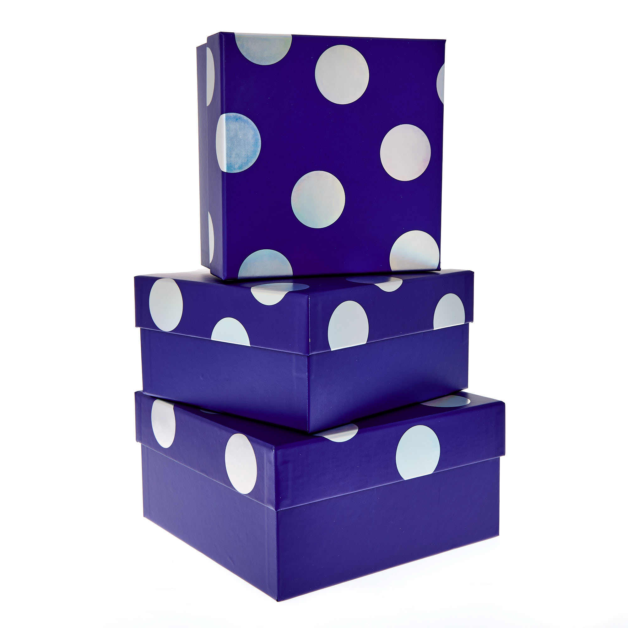 Blue & Silver Polka-Dot Gift Boxes - Set Of 3