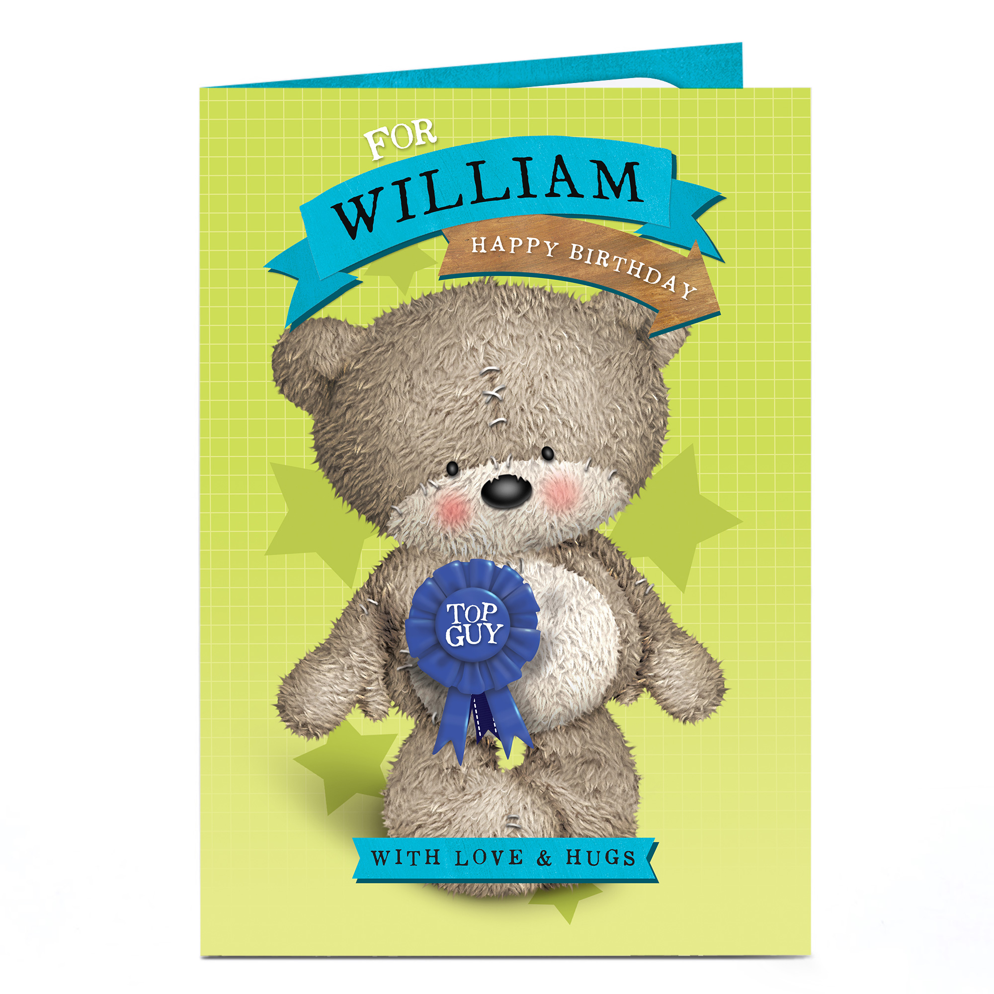 Personalised Hugs Birthday Card - 'Top Guy' Birthday Bear
