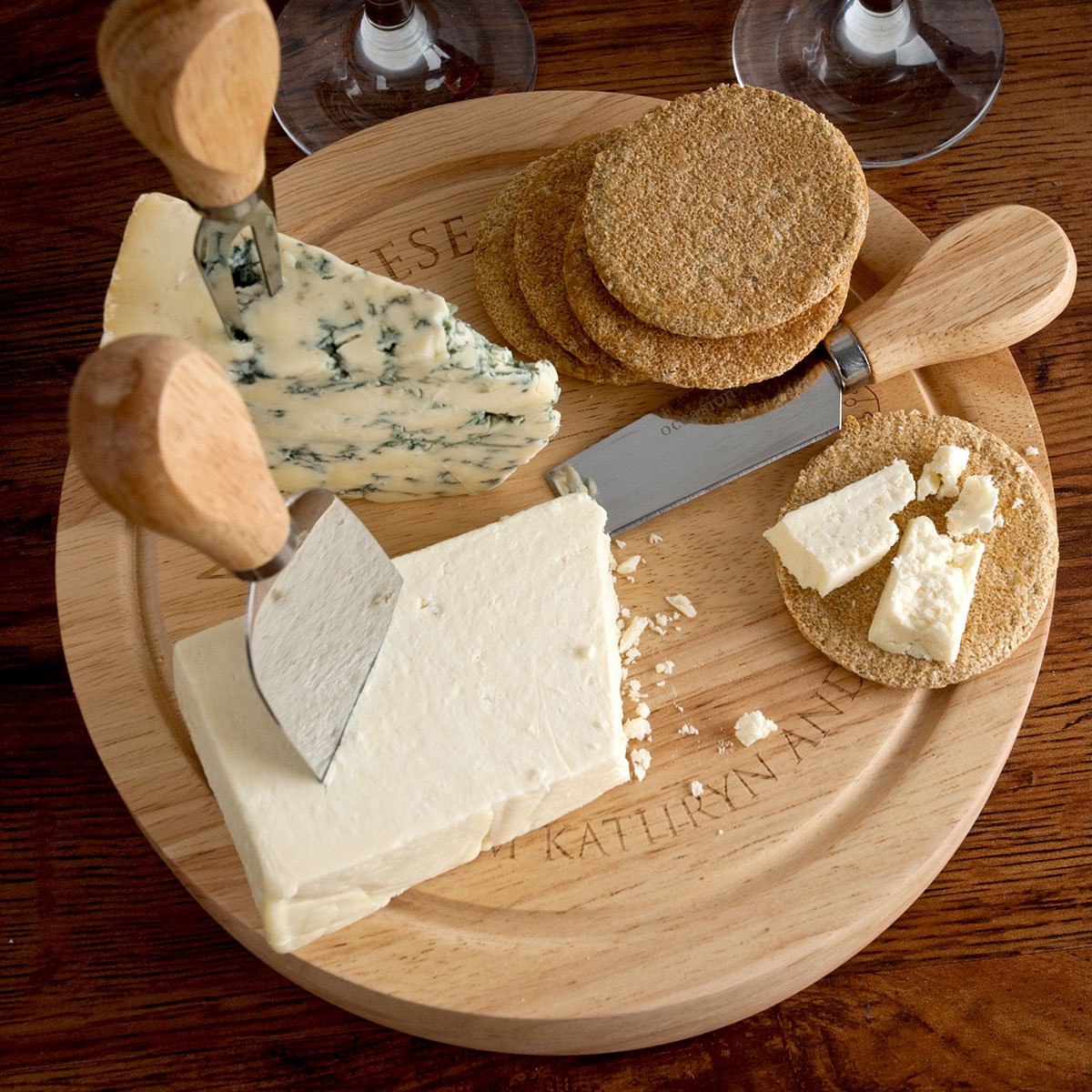Personalised Engraved Wooden Cheeseboard Set