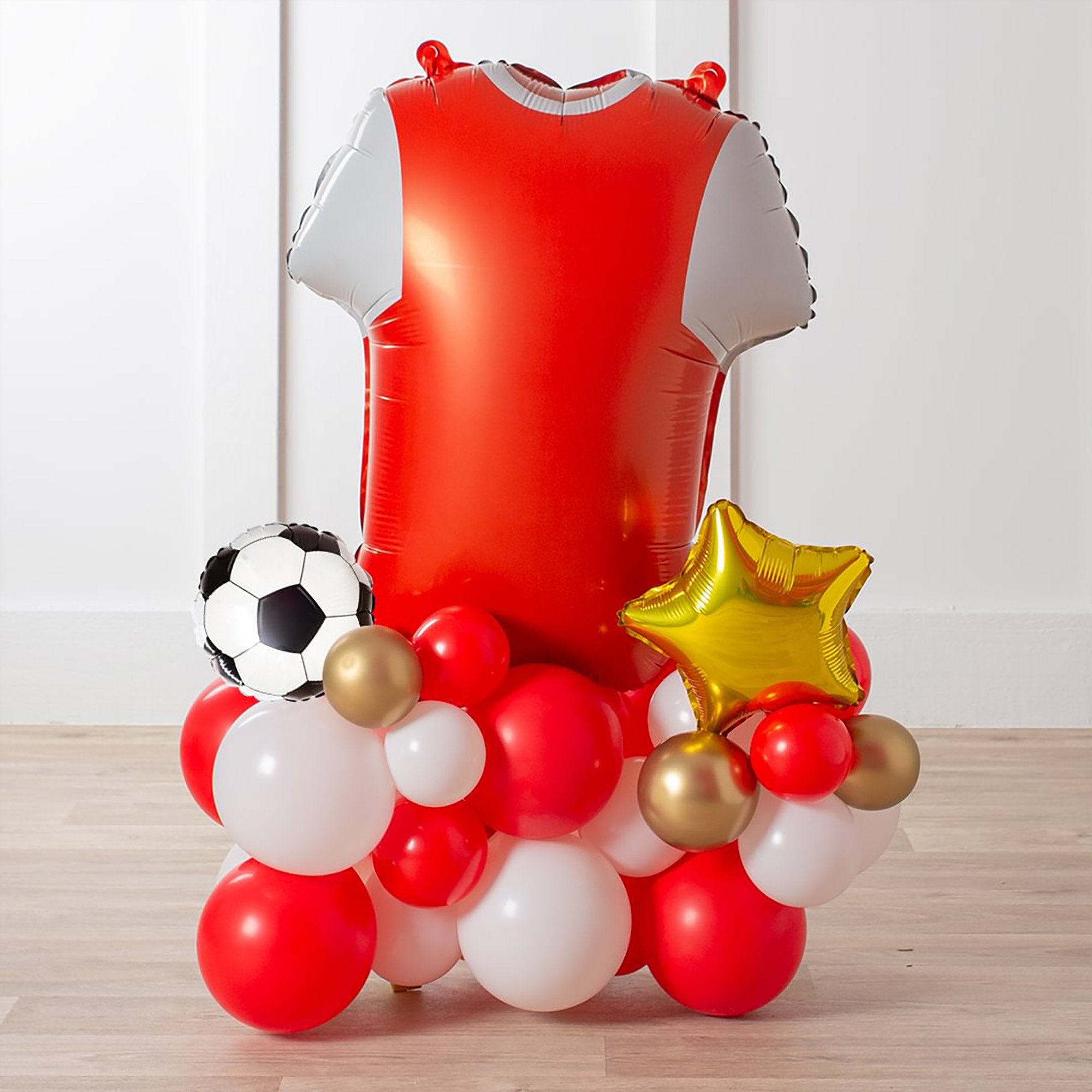 Personalised Red & White Football Shirt Balloon Stack - Delivered Inflated!