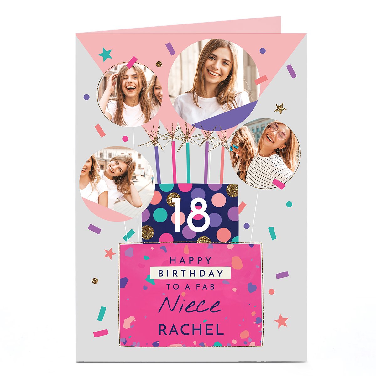 Photo Birthday Card - Cake & Sparkles, To A Fab..., Editable Age