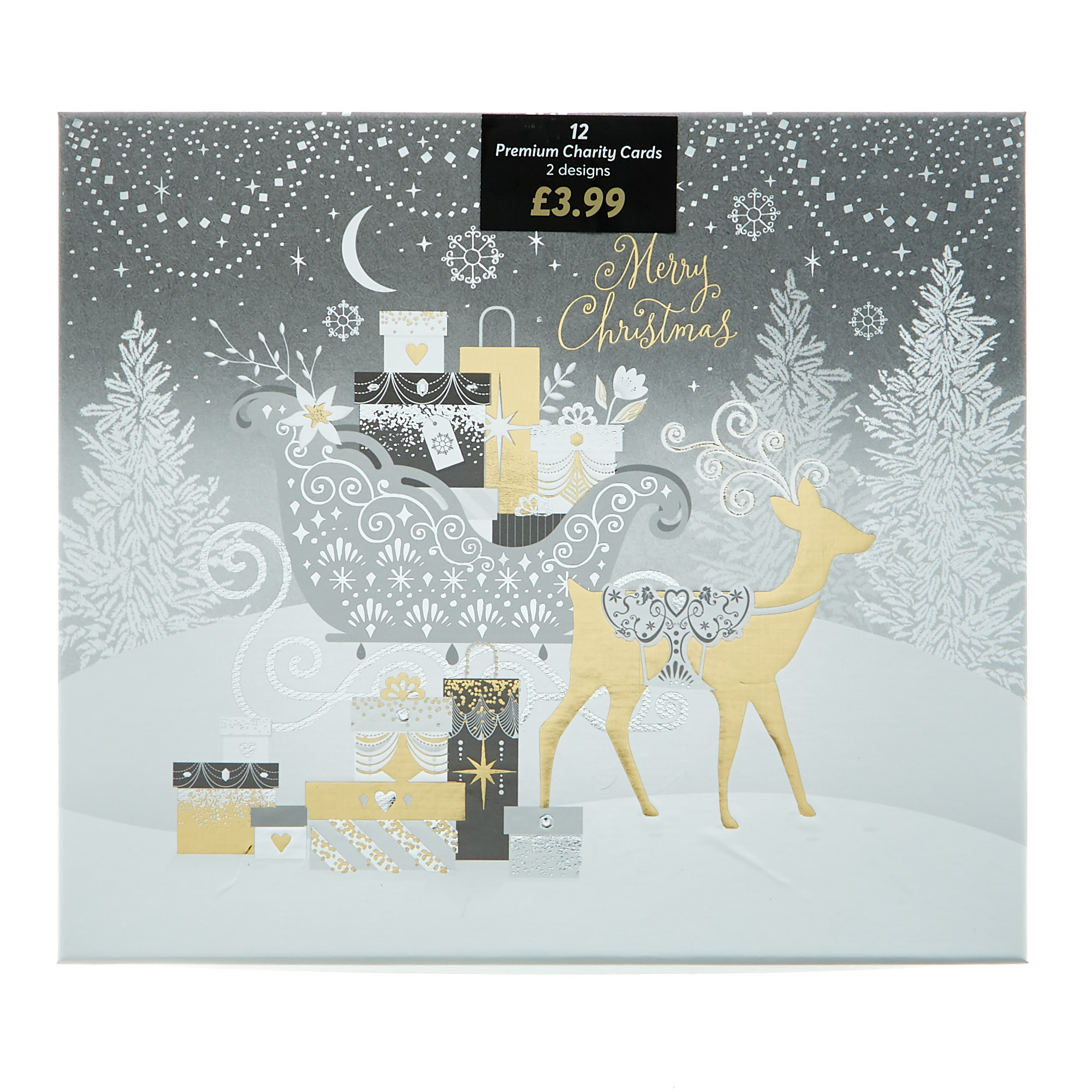 Box of 12 Deluxe Sleigh & Gifts Charity Christmas Cards - 2 Designs