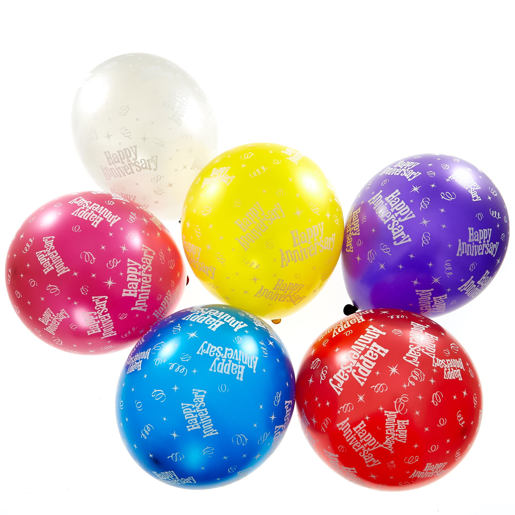 Multicoloured Happy Anniversary Latex Balloons - Pack Of 6