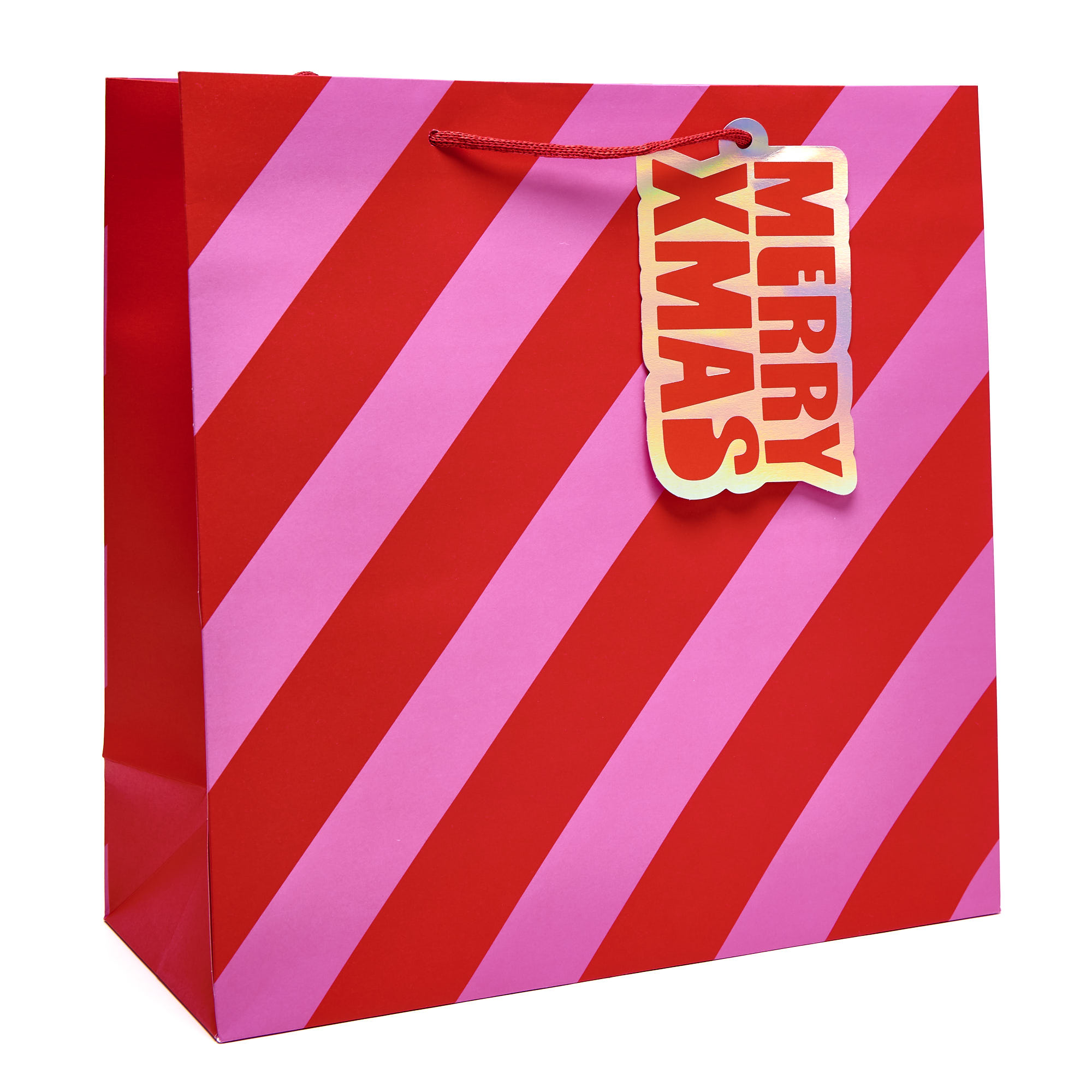 Candy Stripe Merry Xmas Large Square Gift Bag