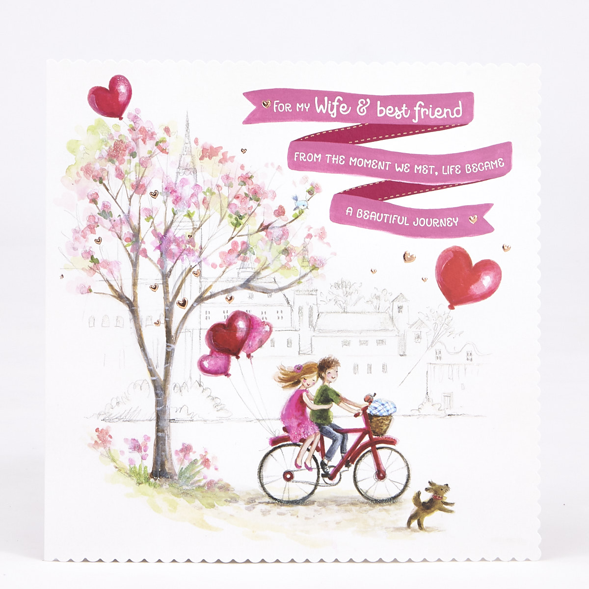 Valentine's Day Card - Platinum Collection Wife Bicycle & Balloons